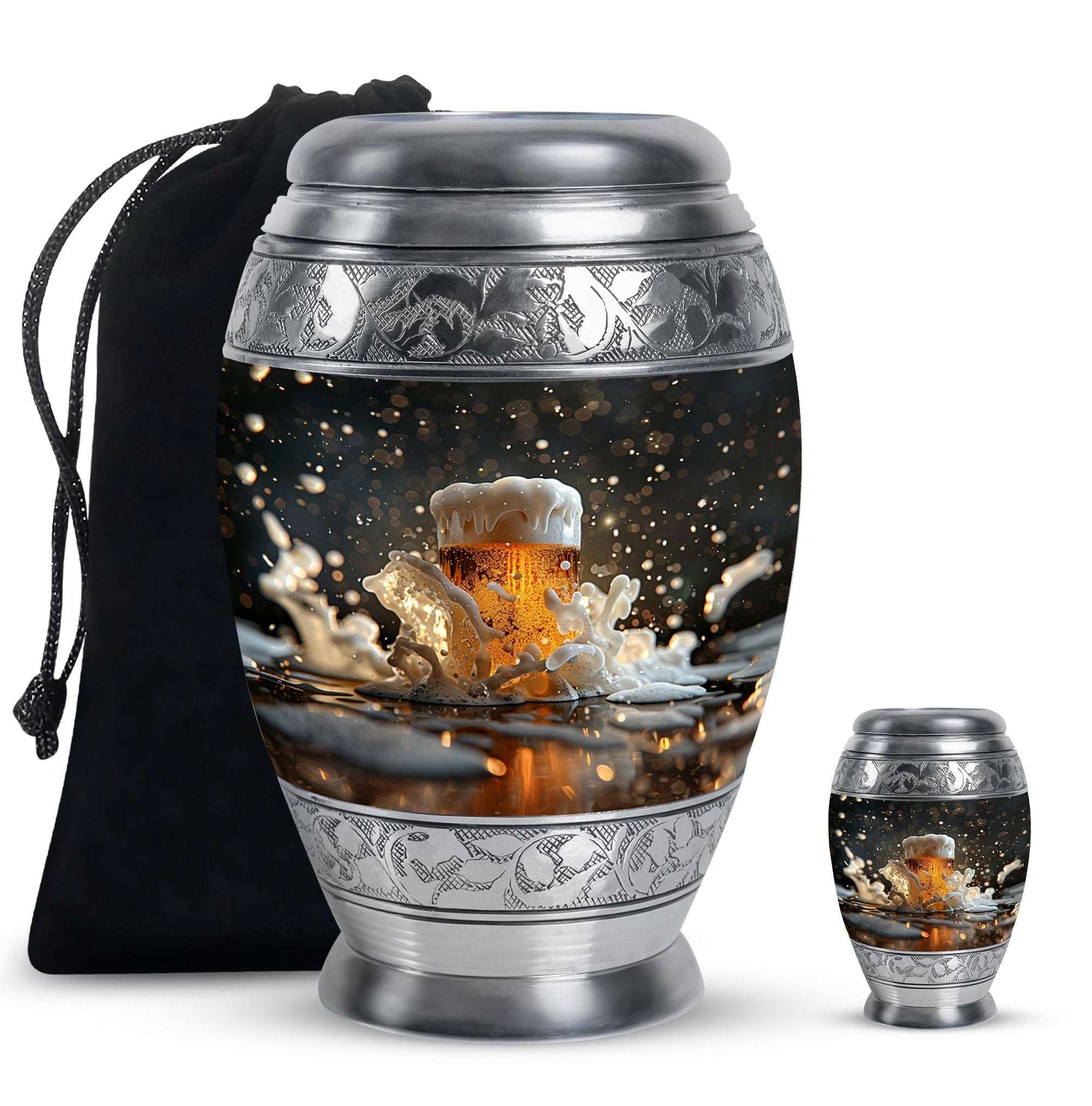 Beer Theme Large Urn With 1 Keepsake Urn