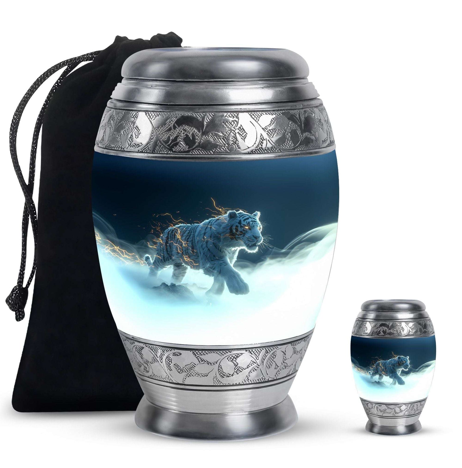 Tiger Theme Large Urn With 1 Keepsake Urn