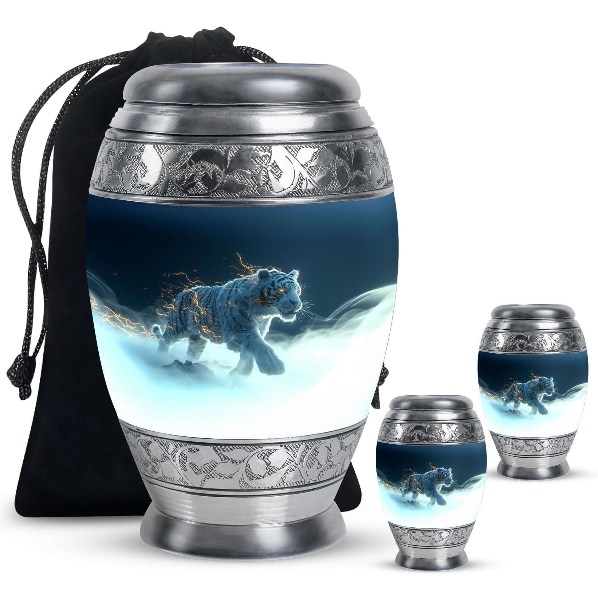 Tiger Theme Large Urn With 2 Keepsake Urn