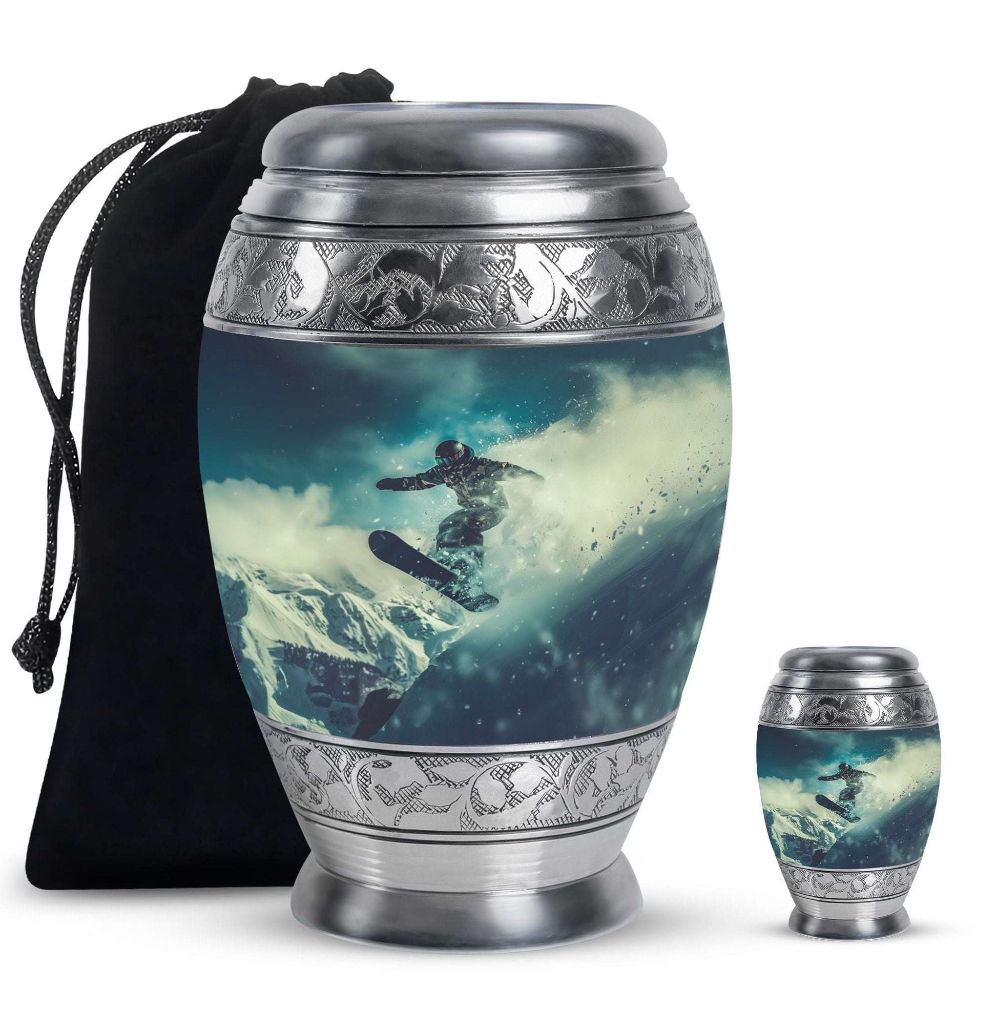 Snowboarding Theme Large Urn With 1 Keepsake Urn