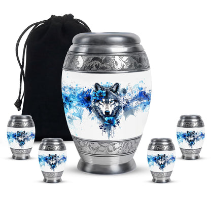 Wolf Theme Large Urn With 4 Keepsake Urn