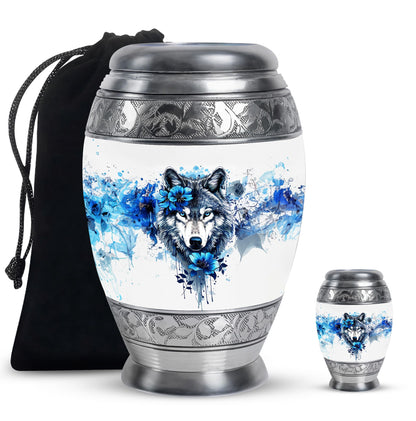 Wolf Theme Large Urn With 1 Keepsake Urn