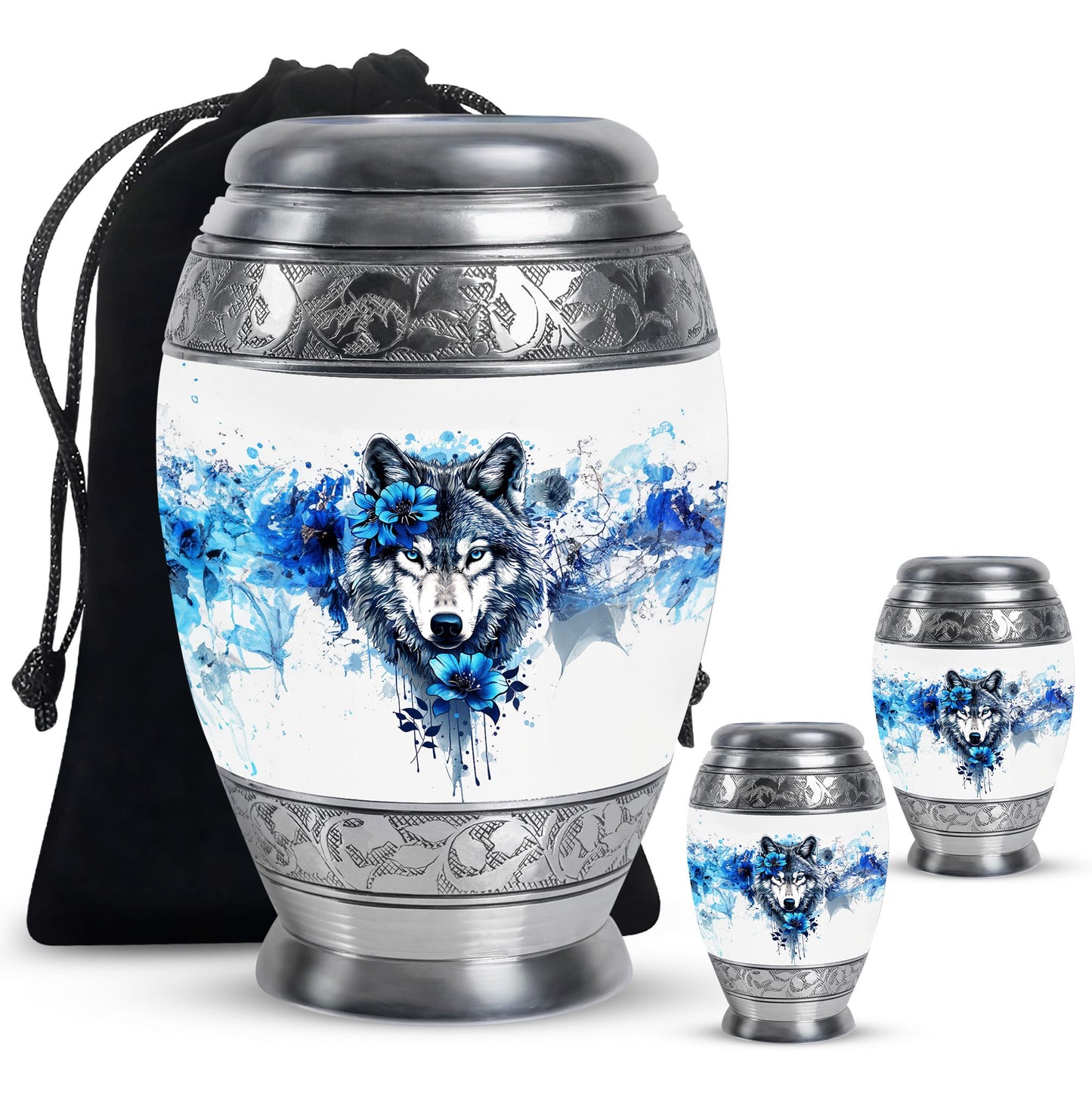 Wolf Theme Large Urn With 2 Keepsake Urn