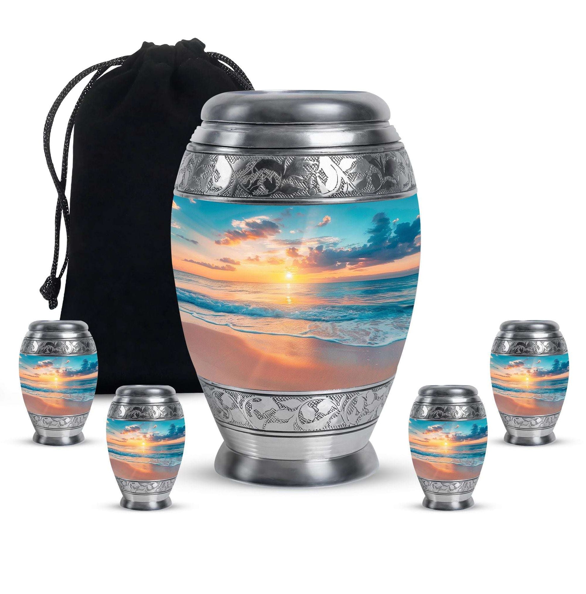 Sunset Beach Theme Large Urn With 4 Keepsake Urn