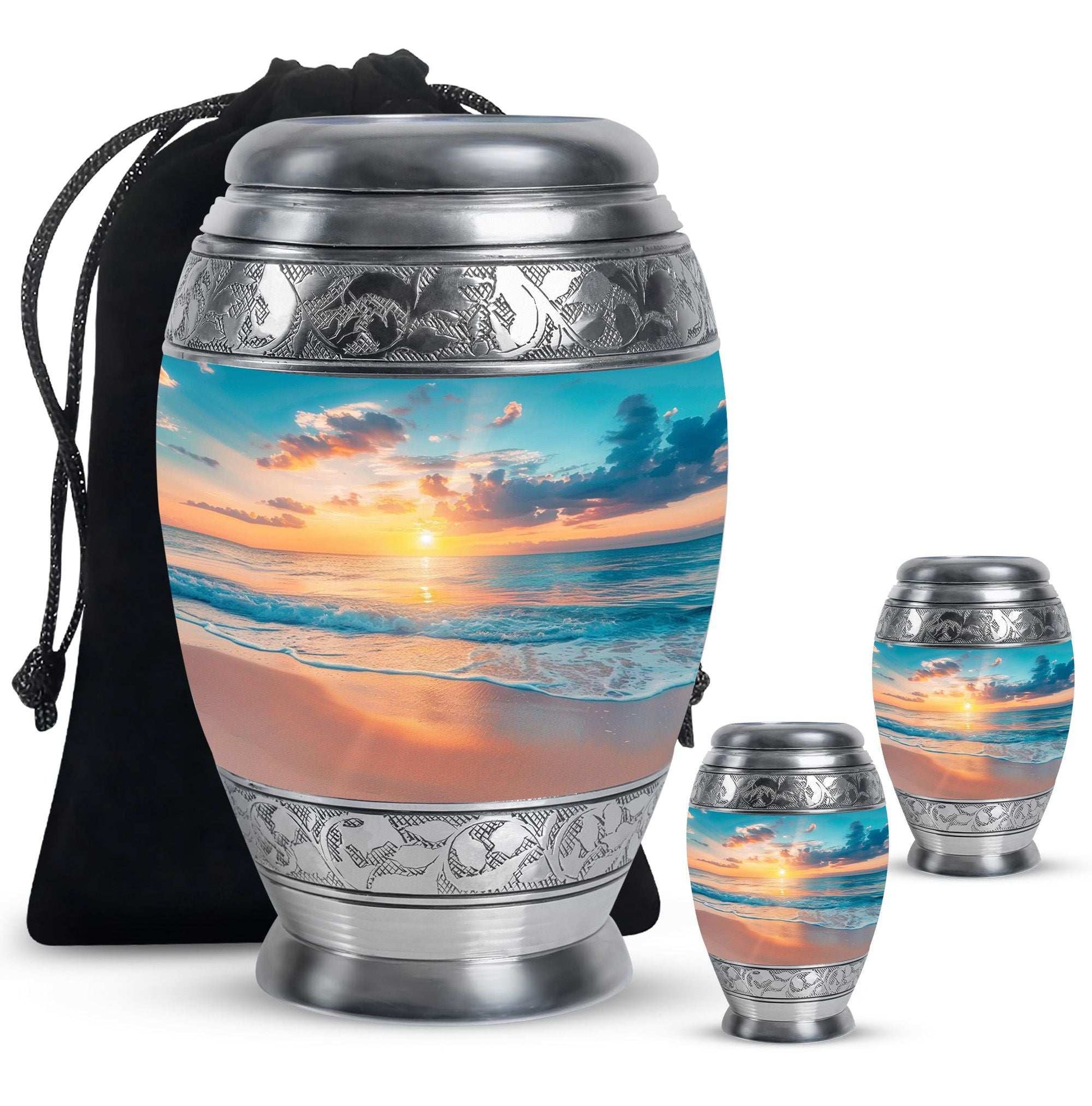 Sunset Beach Theme Large Urn With 2 Keepsake Urn