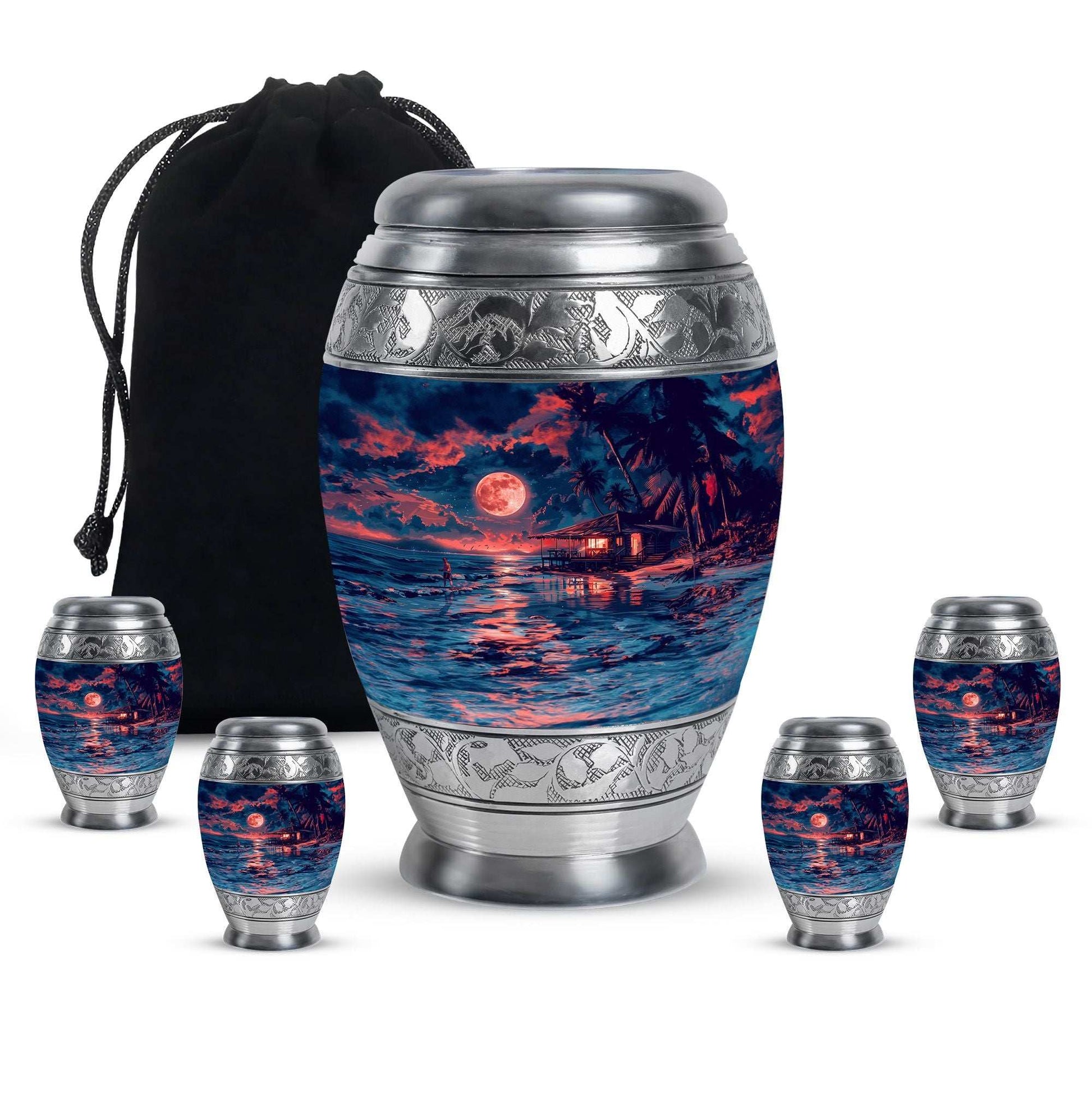 Night Beach Theme Large Urn With 4 Keepsake Urn