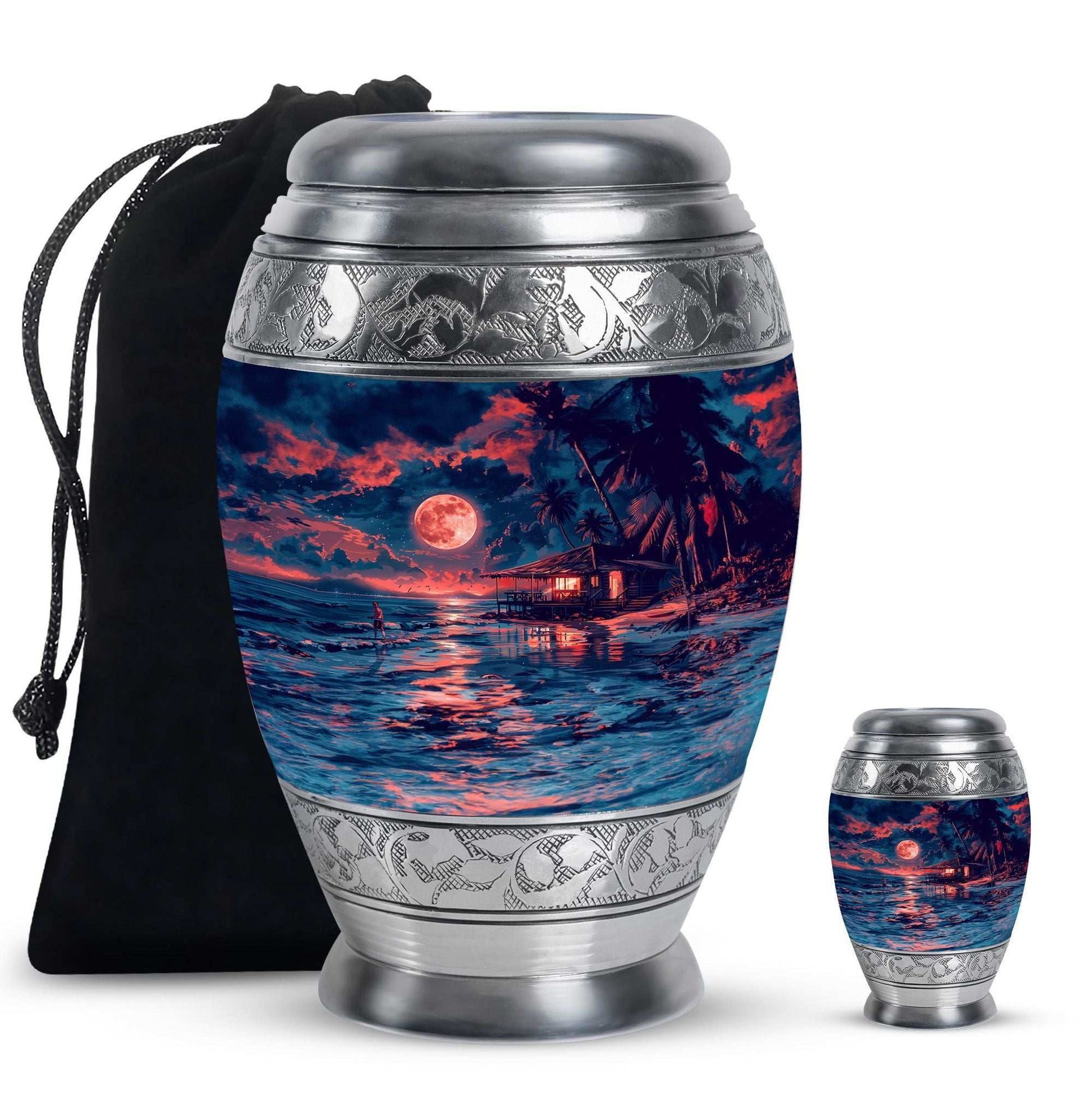 Night Beach Theme Large Urn With 1 Keepsake Urn