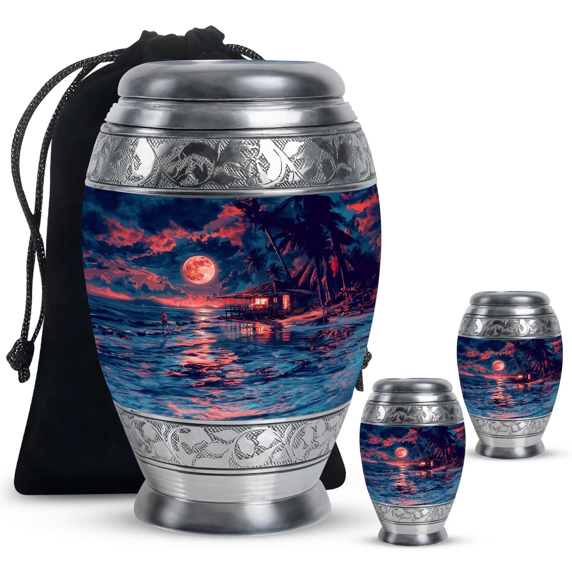 Night Beach Theme Large Urn With 2 Keepsake Urn