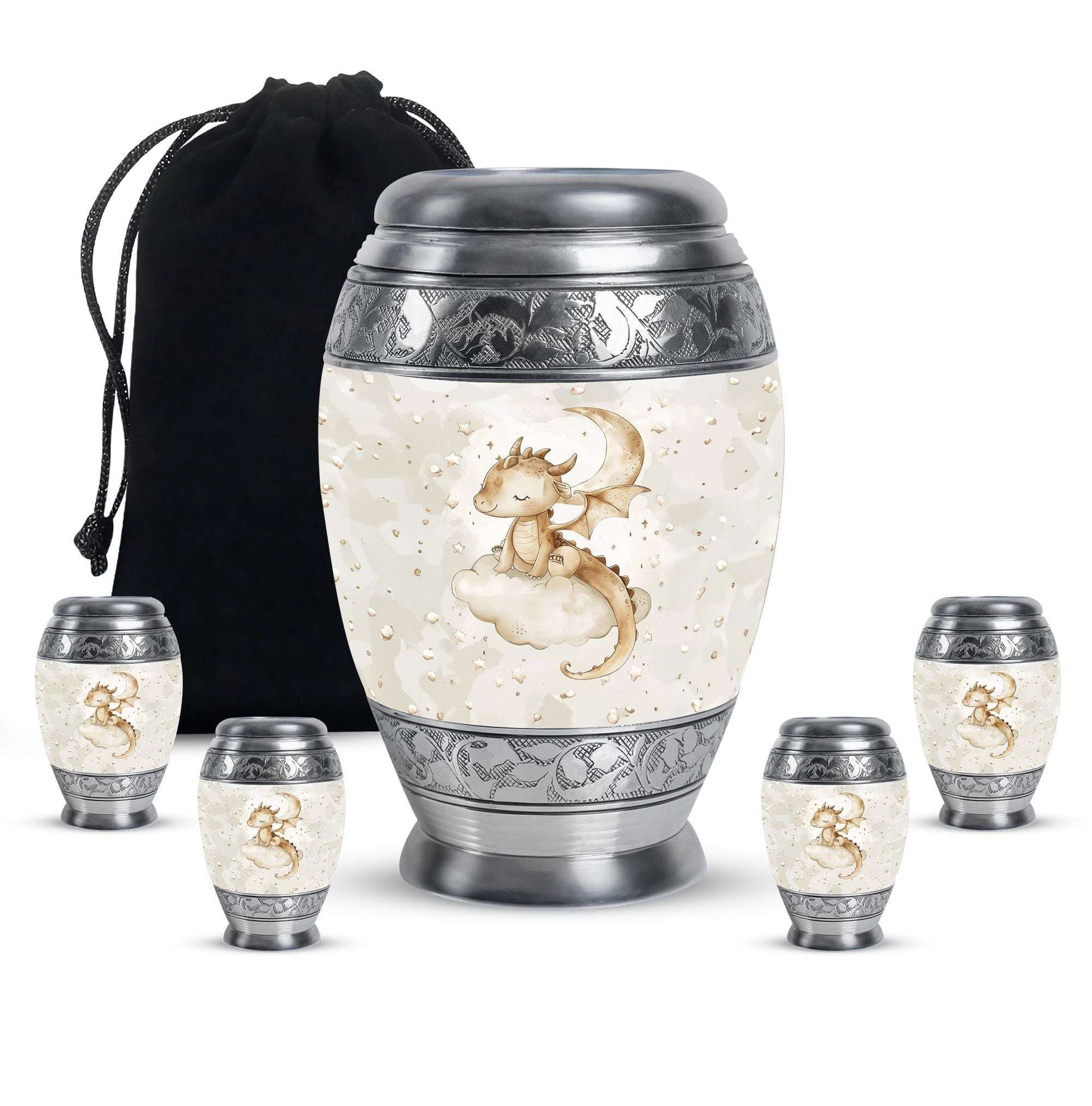 Dragons Theme Large Urn With 4 Keepsake Urn