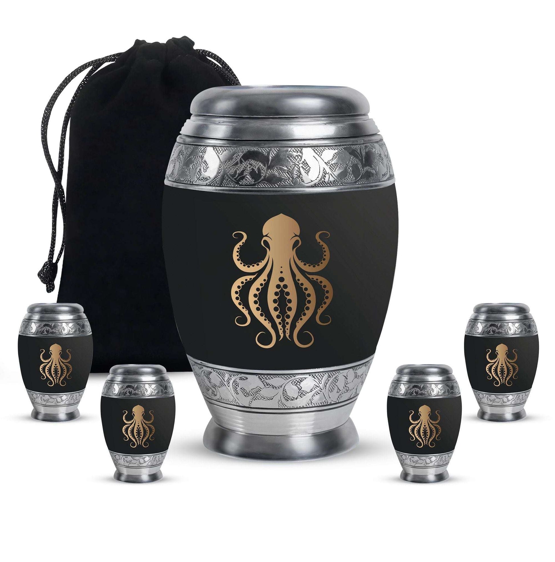 Octopus Theme Large Urn With 4 Keepsake Urn