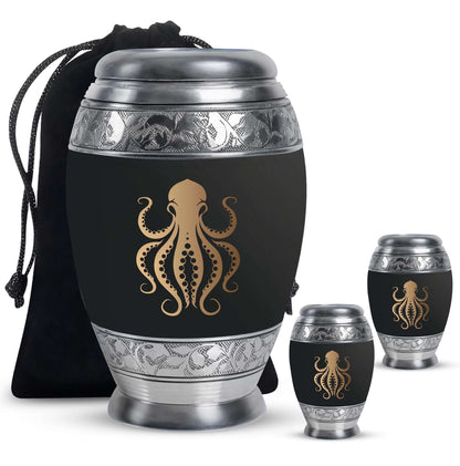 Octopus Theme Large Urn With 2 Keepsake Urn