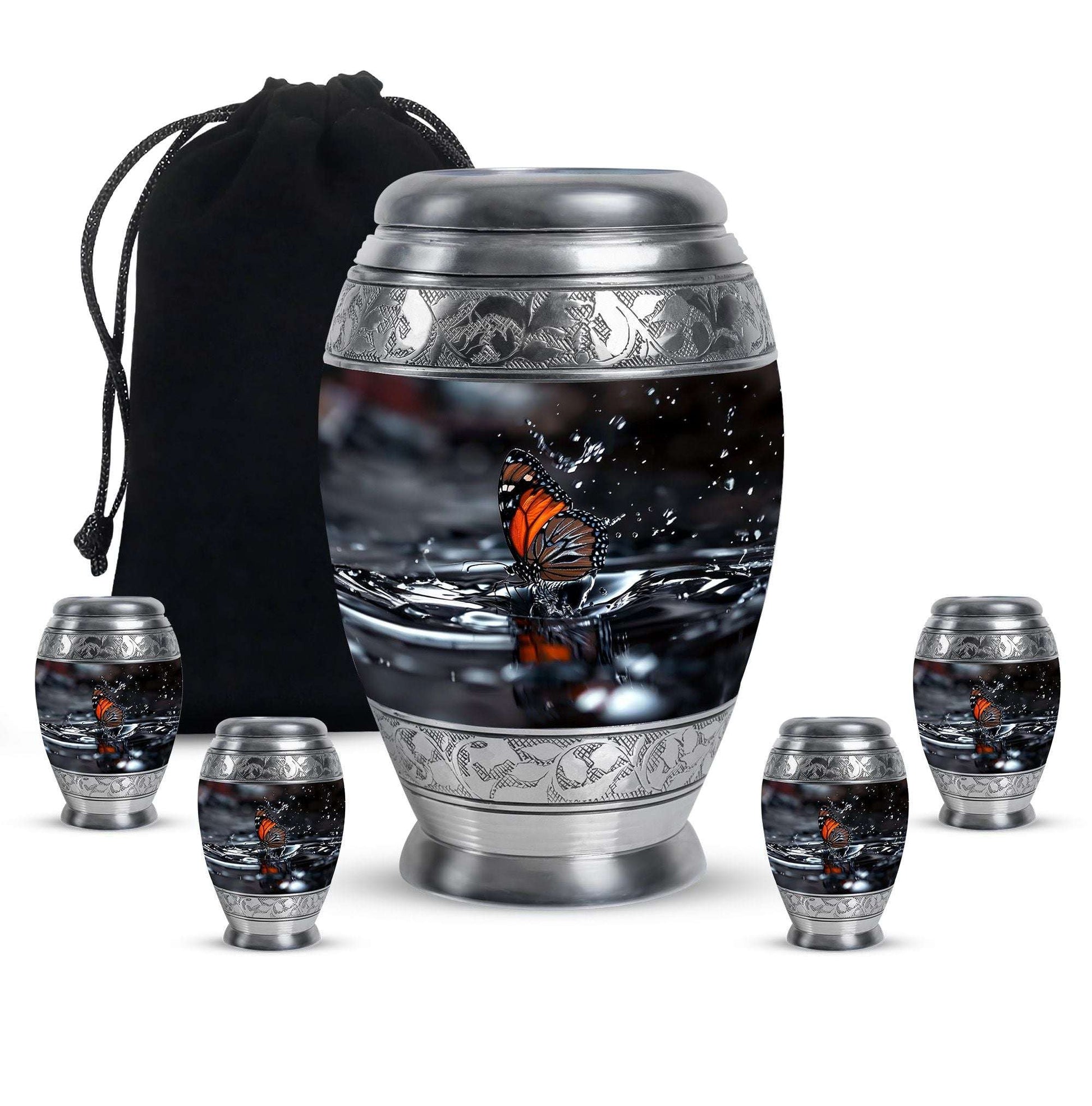 Butterfly Theme Large Urn With 4 Keepsake Urn