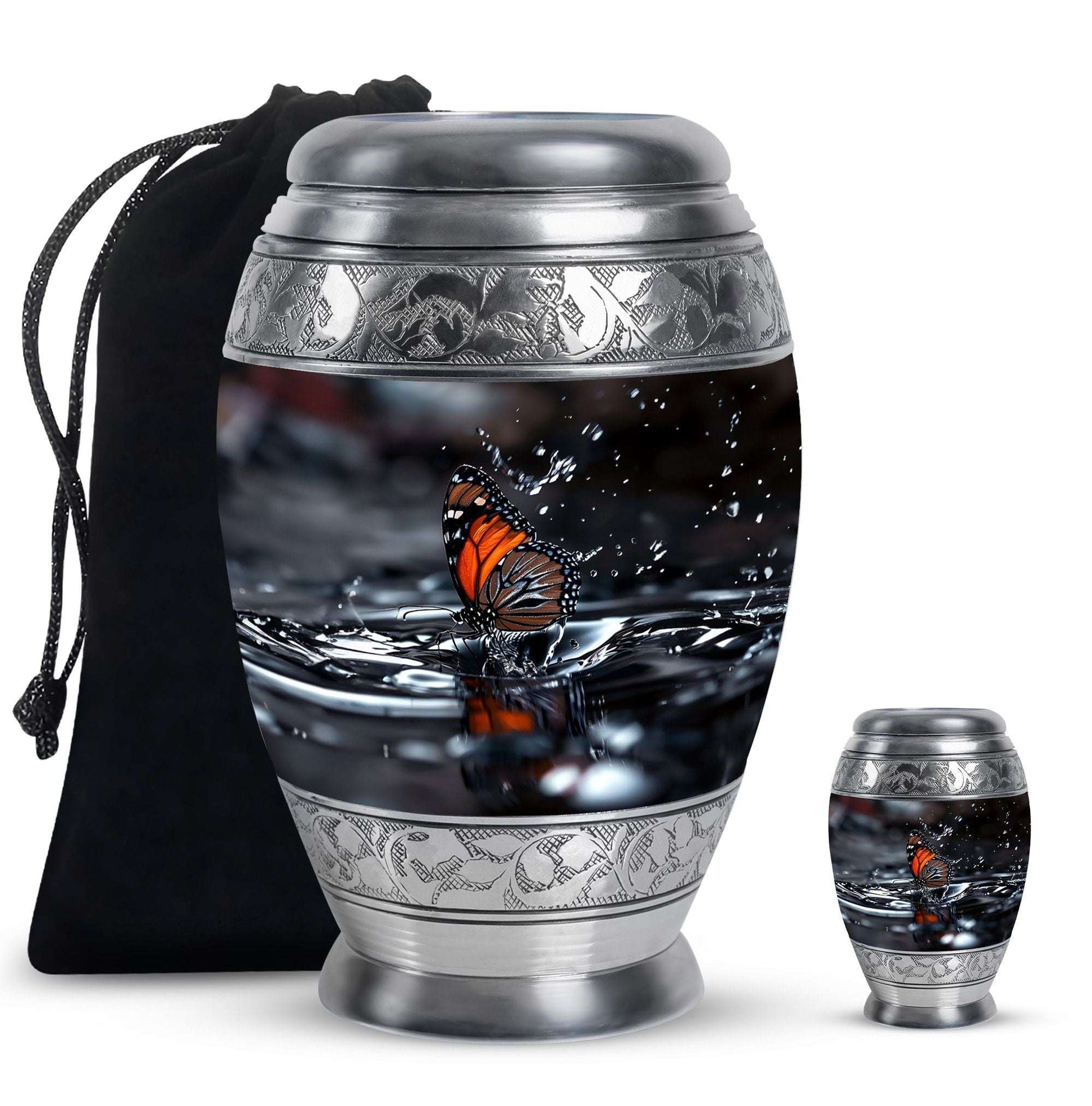 Butterfly Theme Large Urn With 1 Keepsake Urn