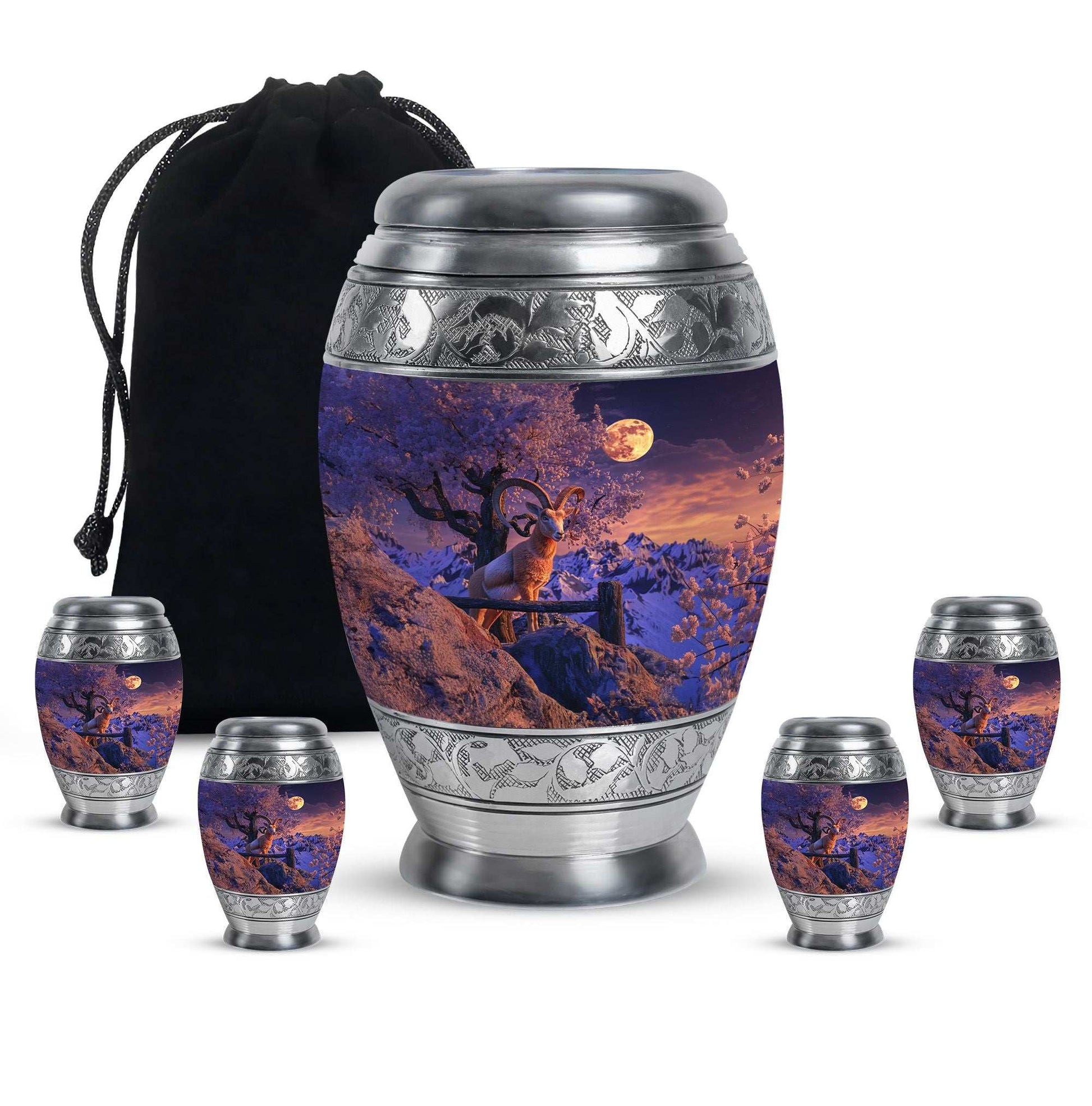 Goat Theme Large Urn With 4 Keepsake Urn