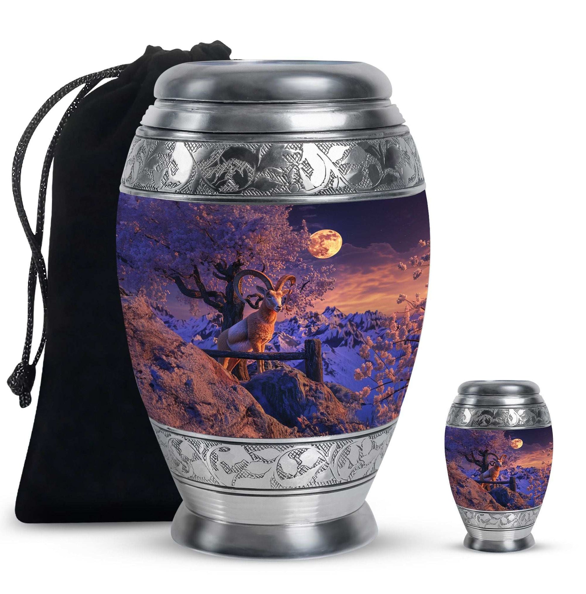 Goat Theme Large Urn With 1 Keepsake Urn