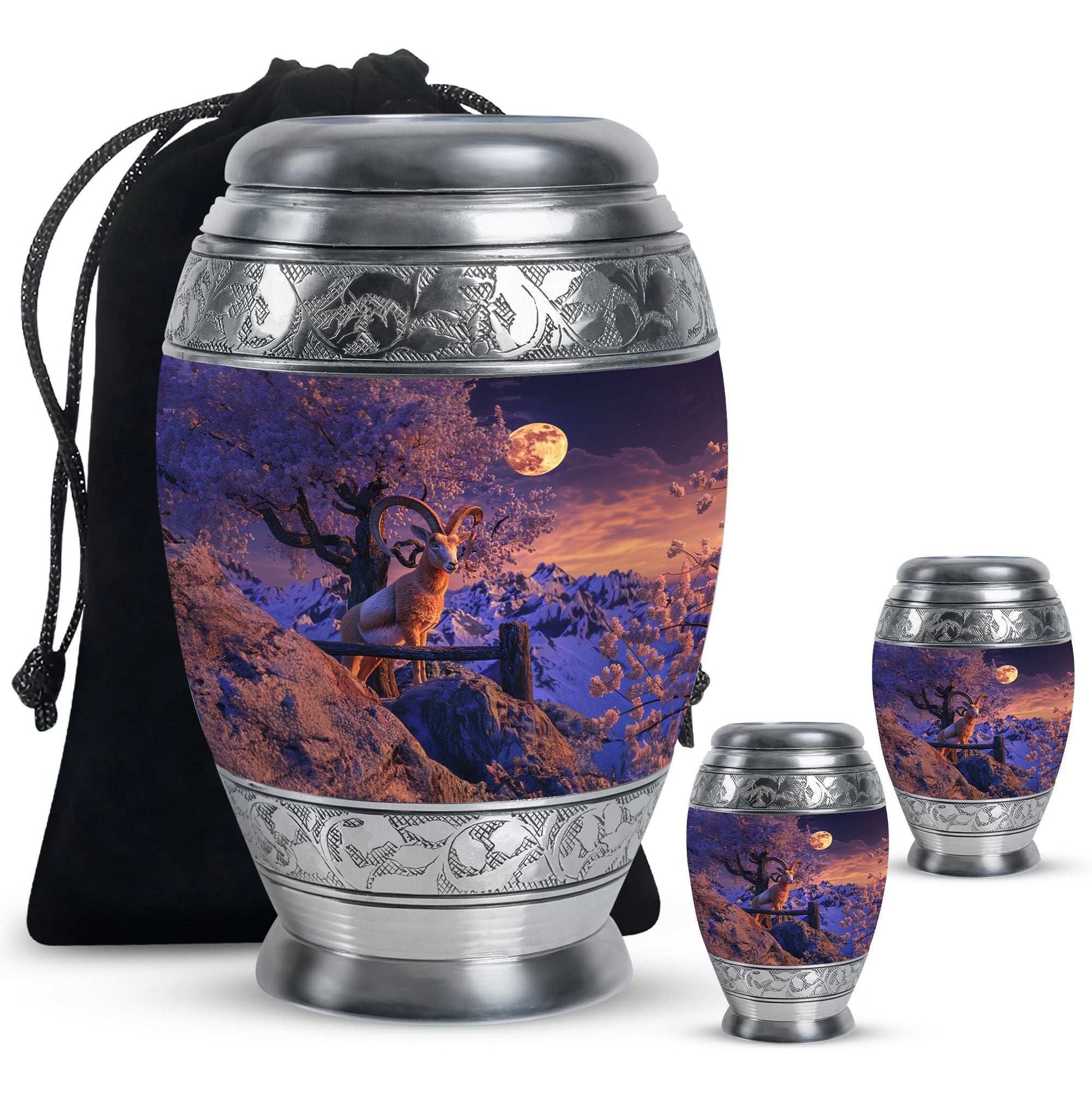 Goat Theme Large Urn With 2 Keepsake Urn