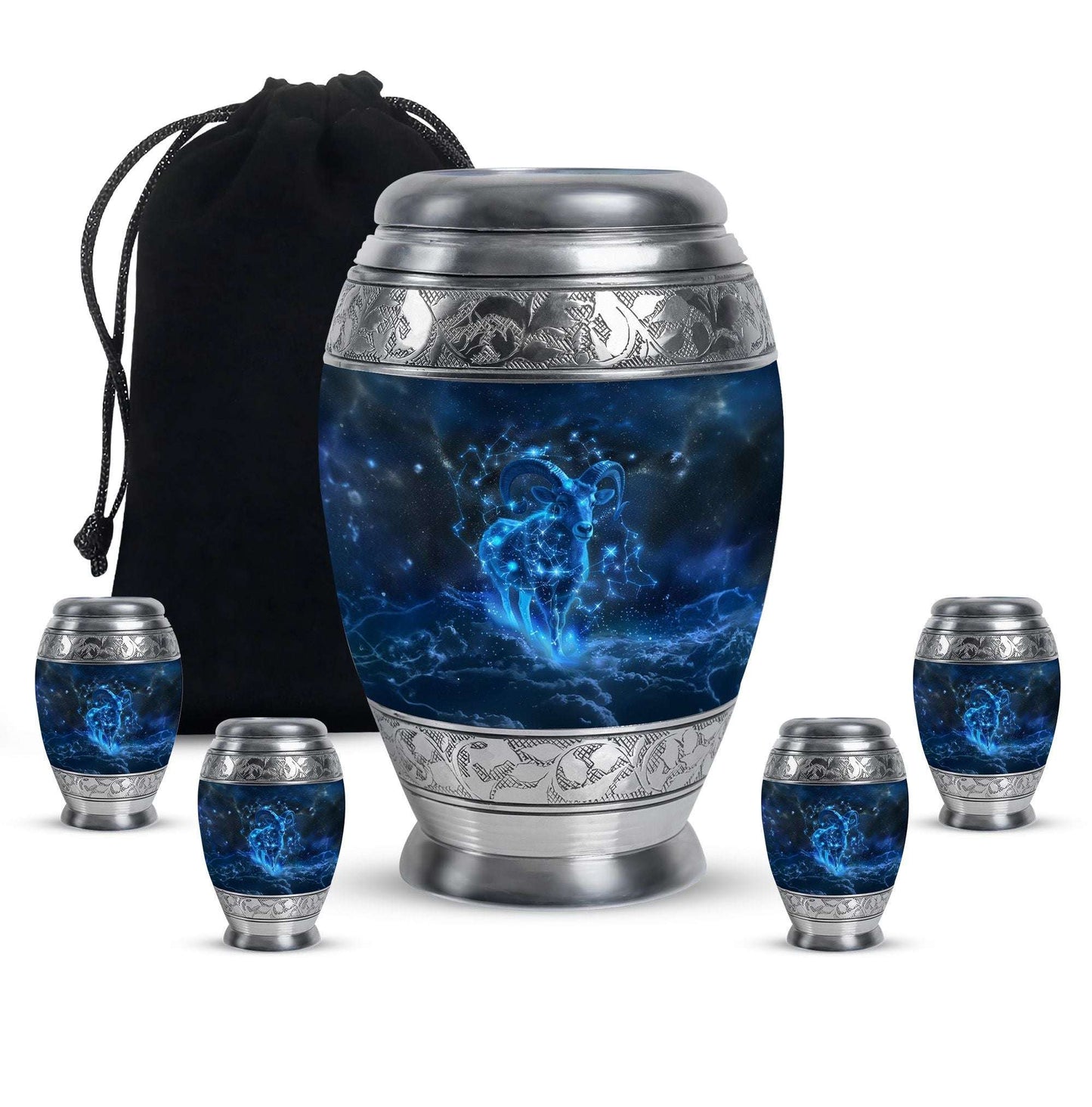 Goat Theme Large Urn With 4 Keepsake Urn