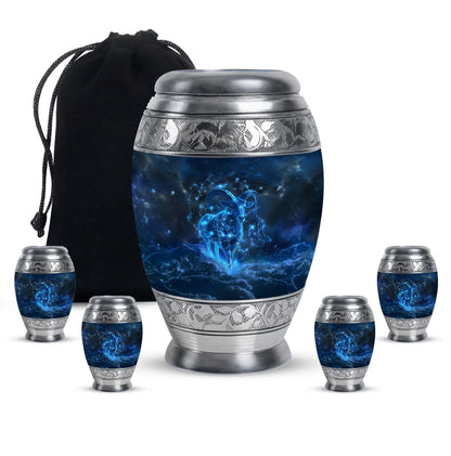 Goat Theme Large Urn With 4 Keepsake Urn
