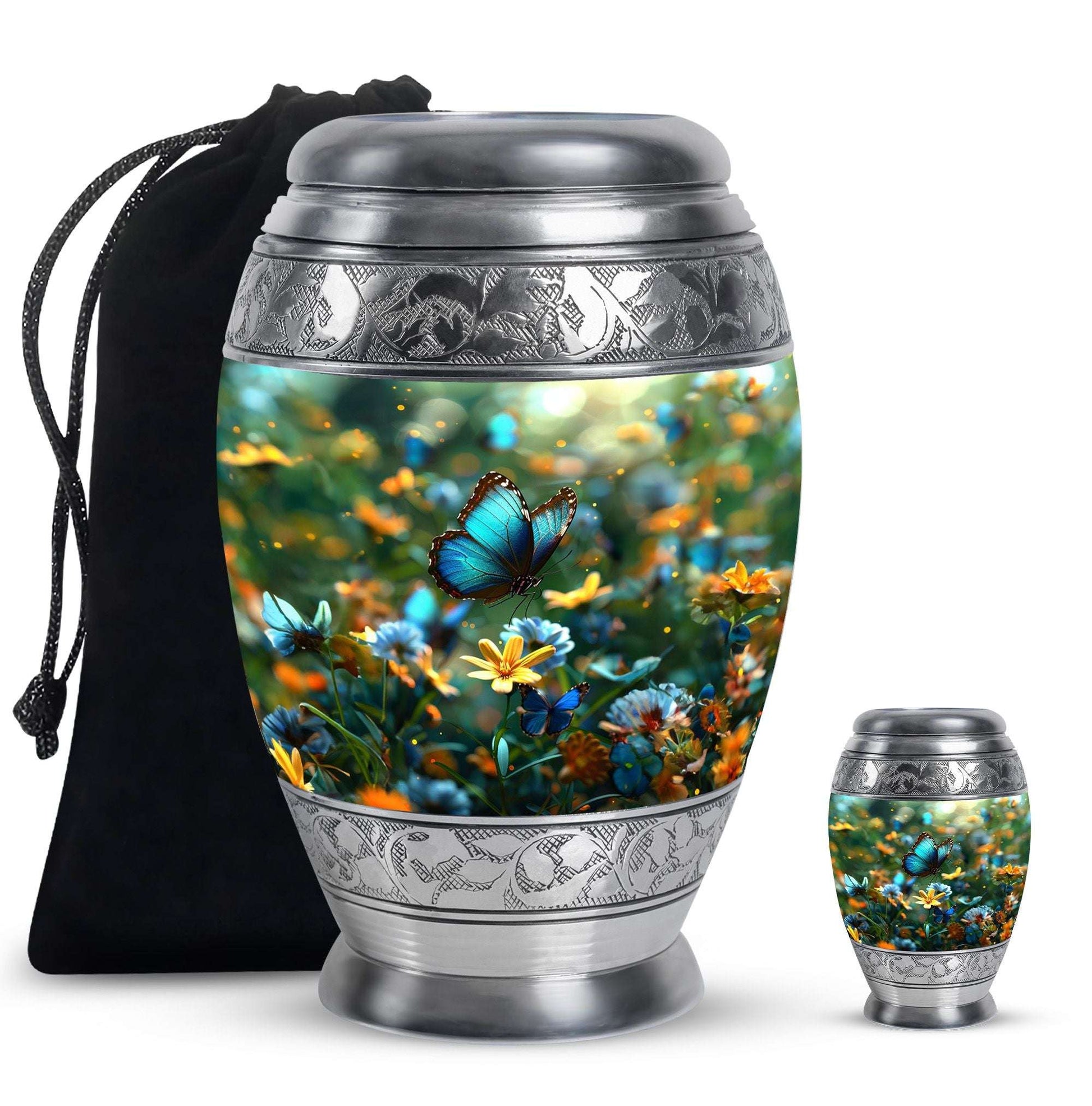 Butterfly Theme Large Urn With 1 Keepsake Urn