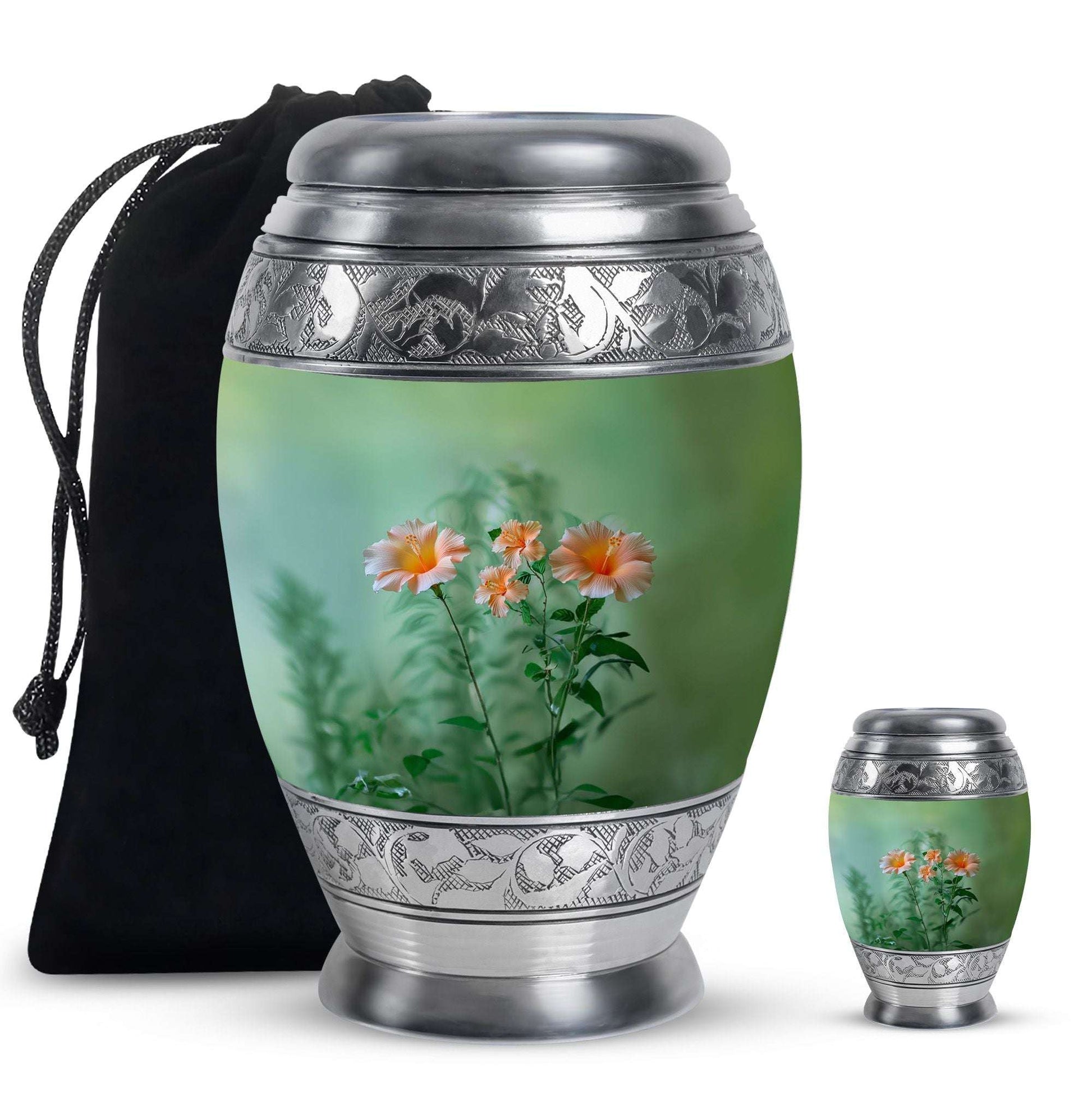 Flowers Theme Large Urn With 1 Keepsake Urn