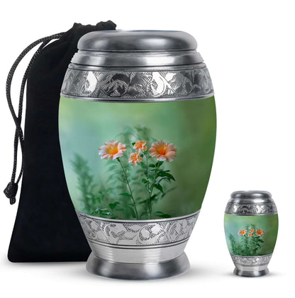 Flowers Theme Large Urn With 1 Keepsake Urn