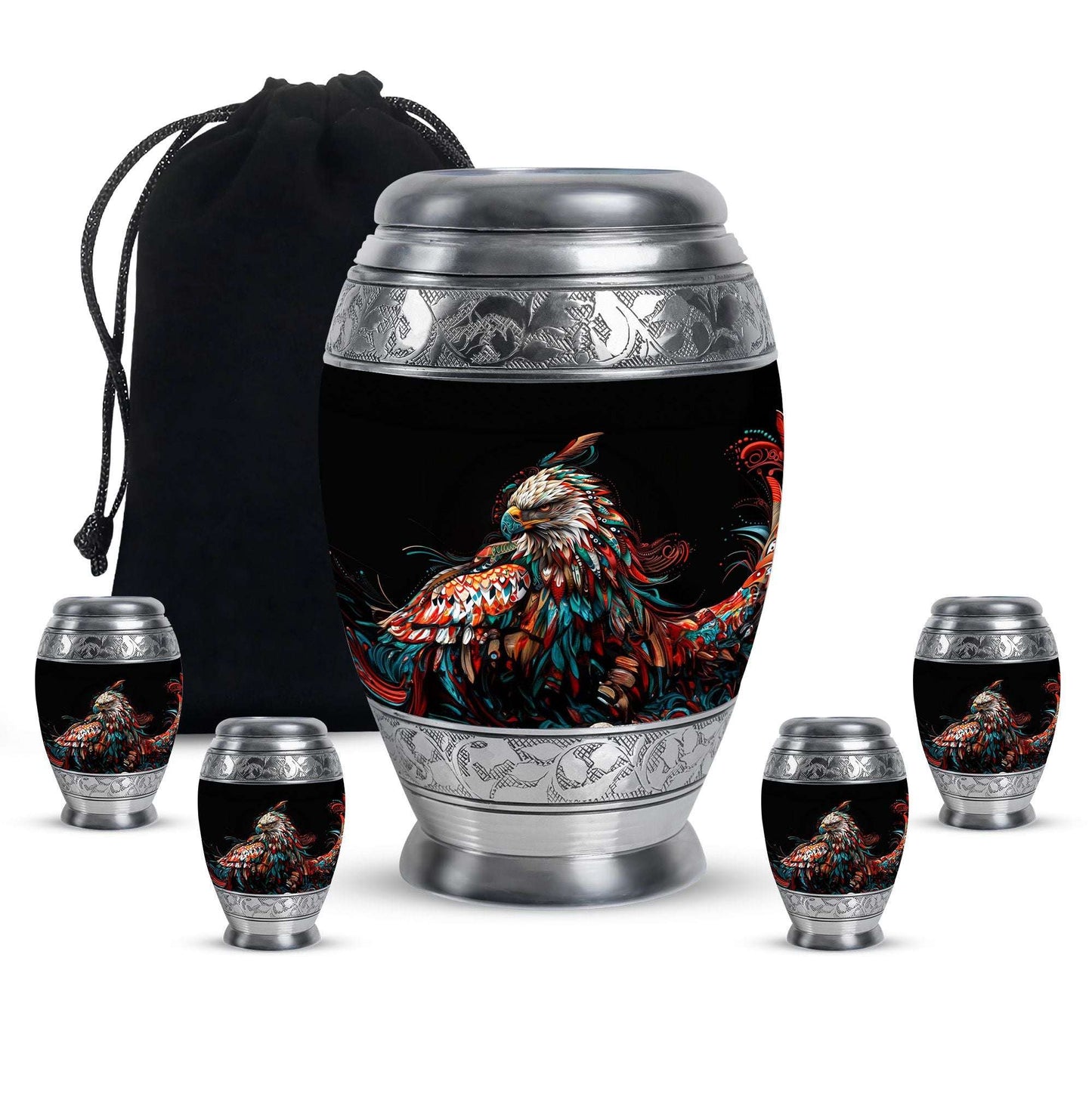 Eagle Theme Large Urn With 4 Keepsake Urn