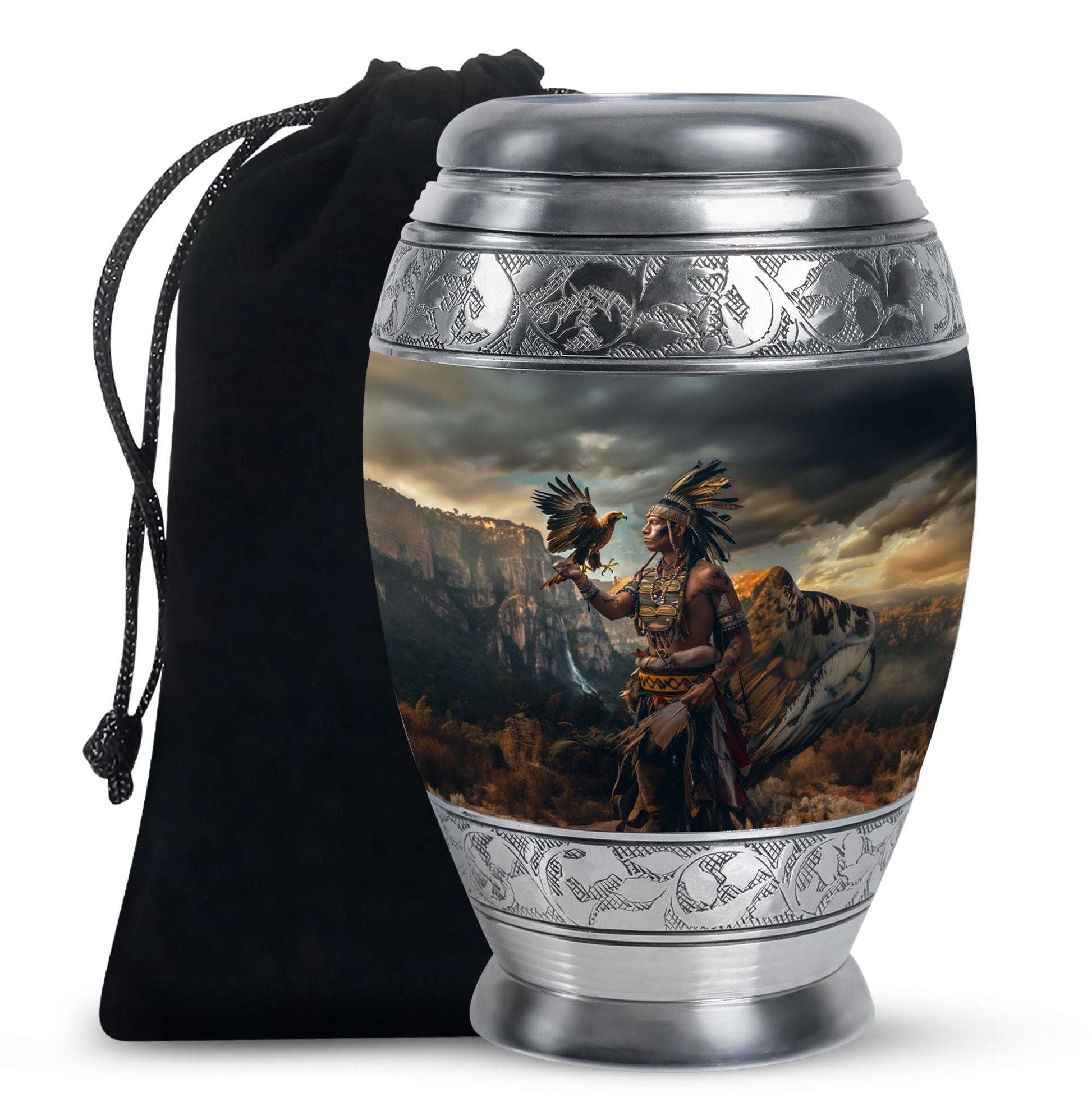 Tribe Man Theme Large Urn 10 Inch