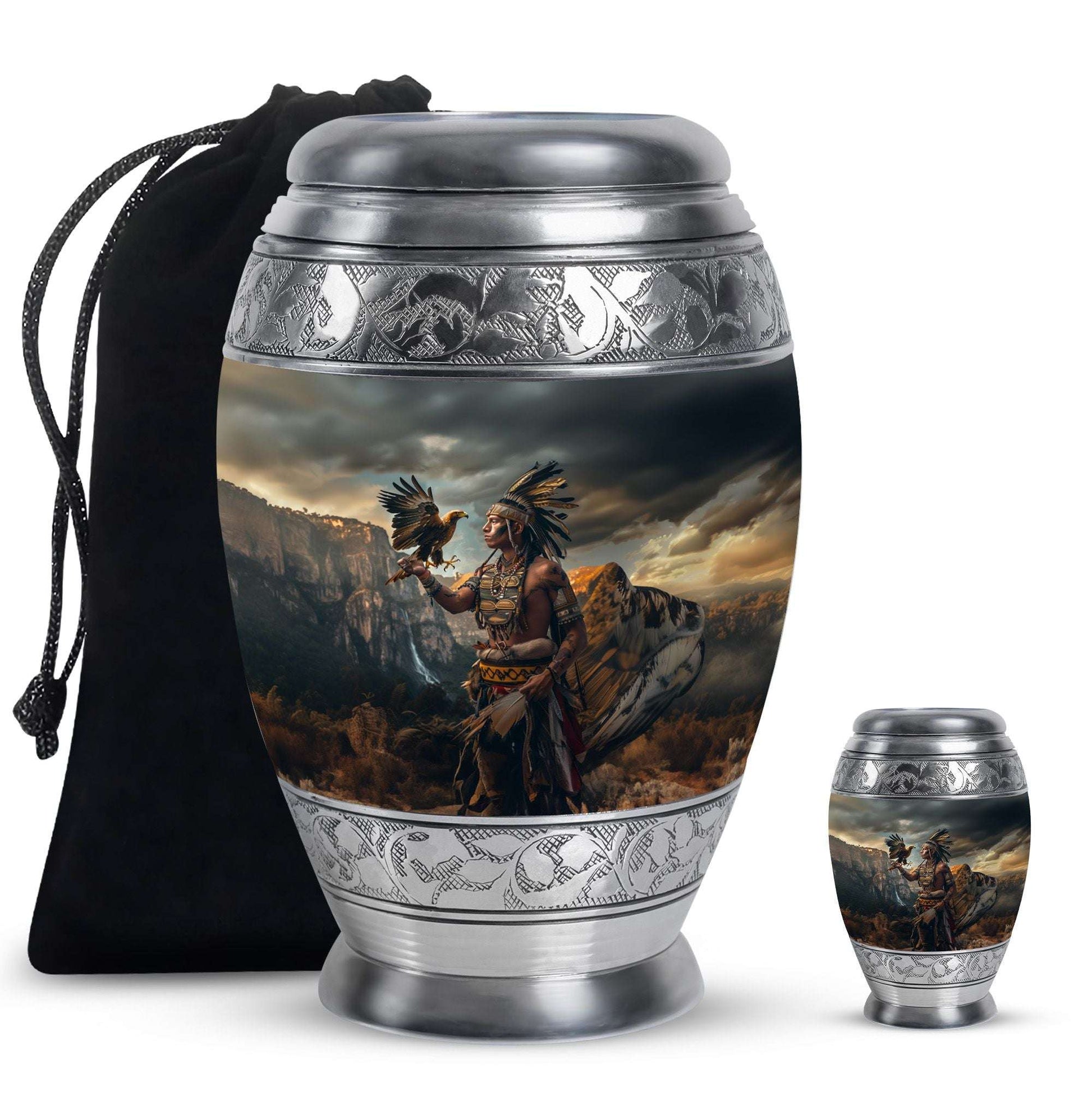 Tribe Man Theme Large Urn With 1 Keepsake Urn