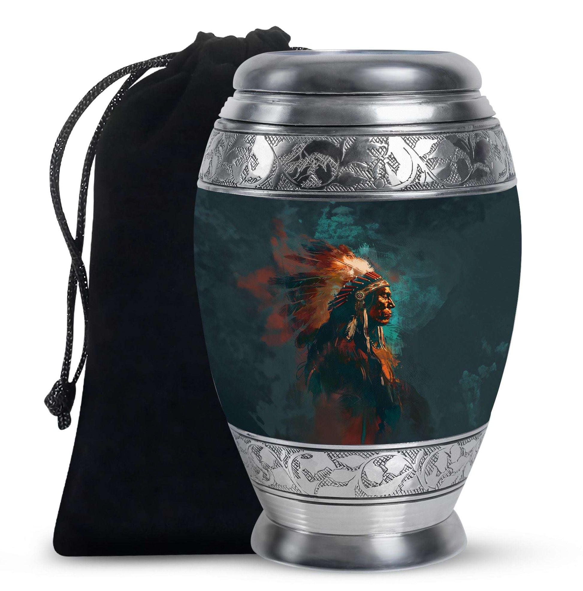 Tribe Man Theme Large Urn 10 Inch