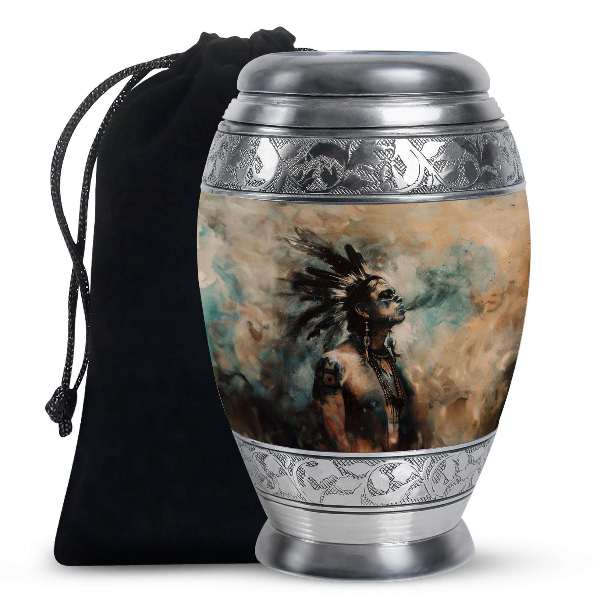 Tribe Man Theme Large Urn 10 Inch
