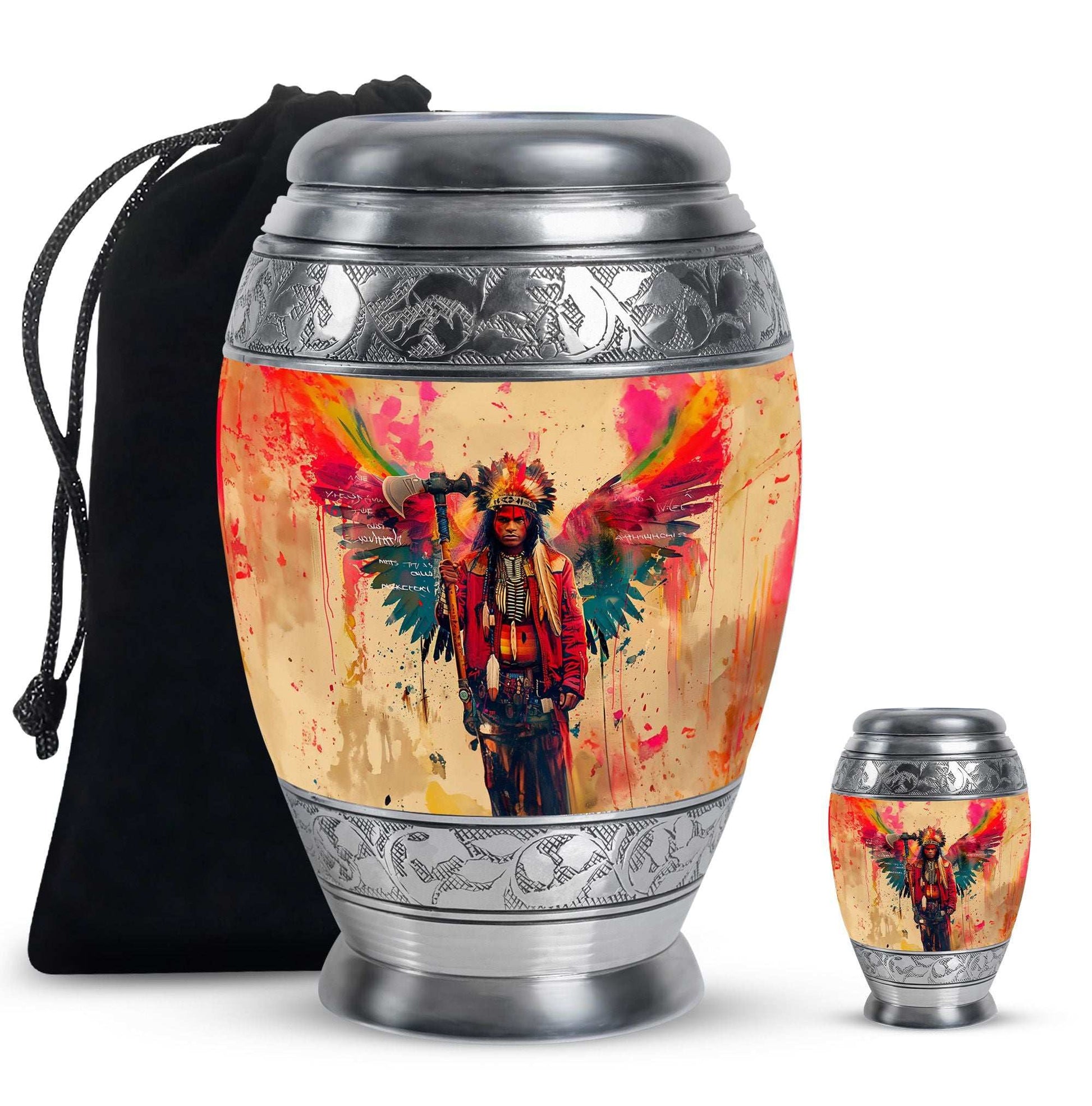Tribe Man Theme Large Urn With 1 Keepsake Urn