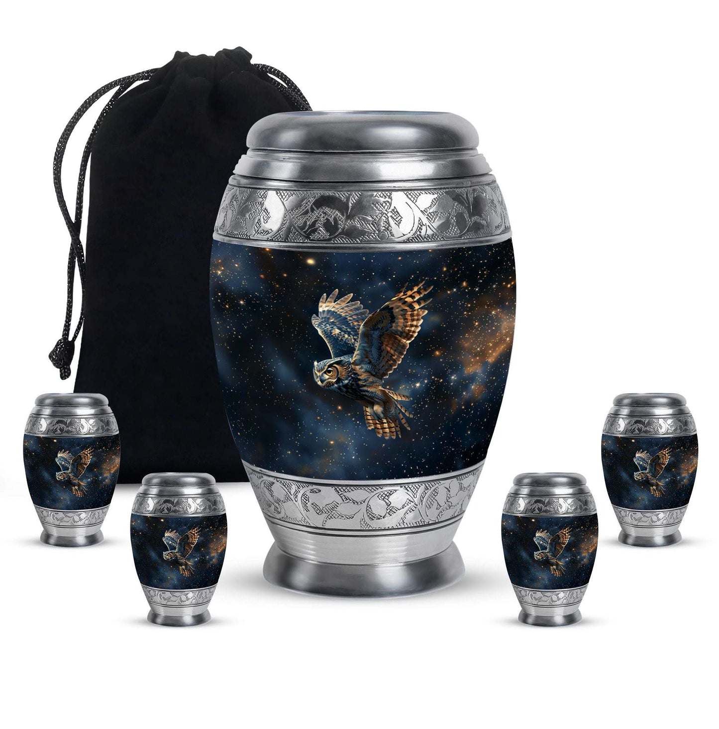 Owl Theme Large Urn With 4 Keepsake Urn