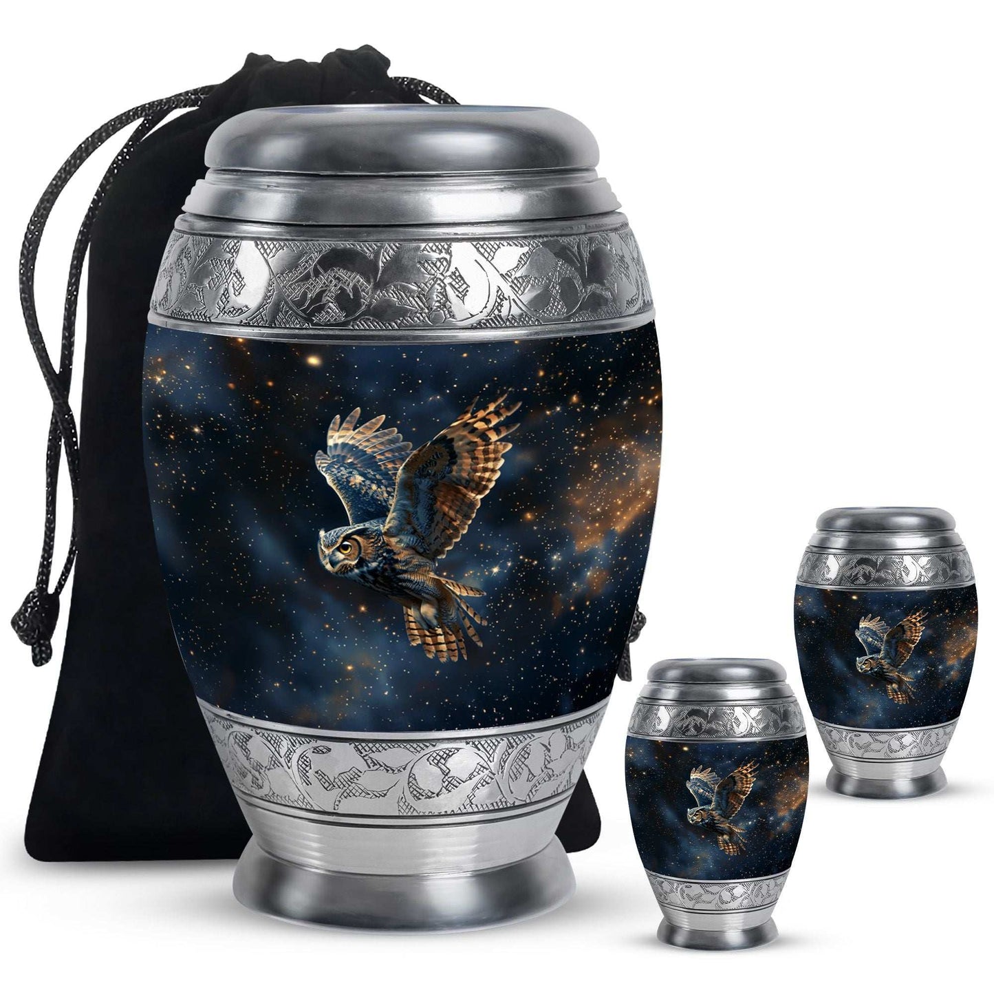 Owl Theme Large Urn With 2 Keepsake Urn