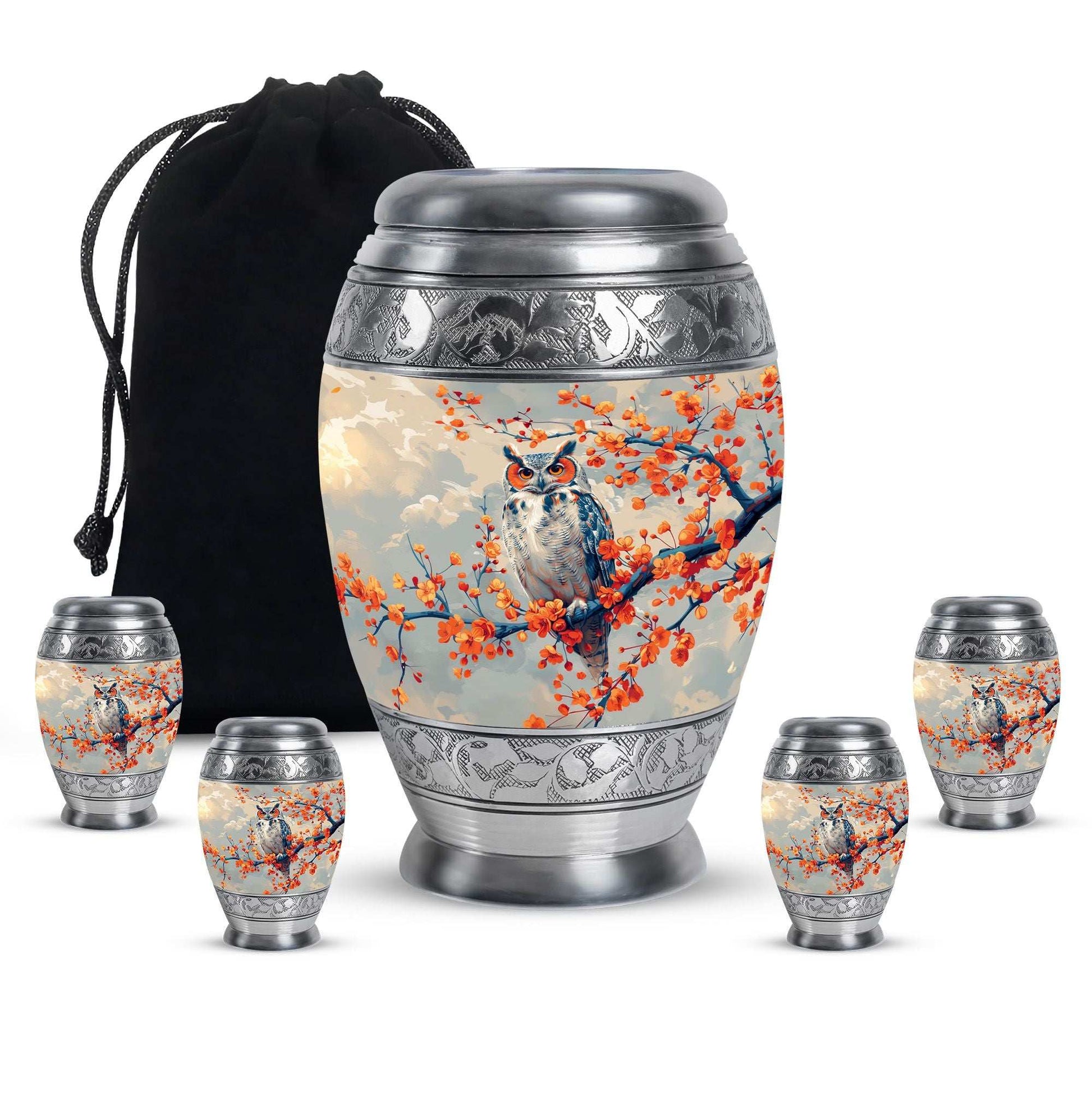 Owl Theme Large Urn With 4 Keepsake Urn