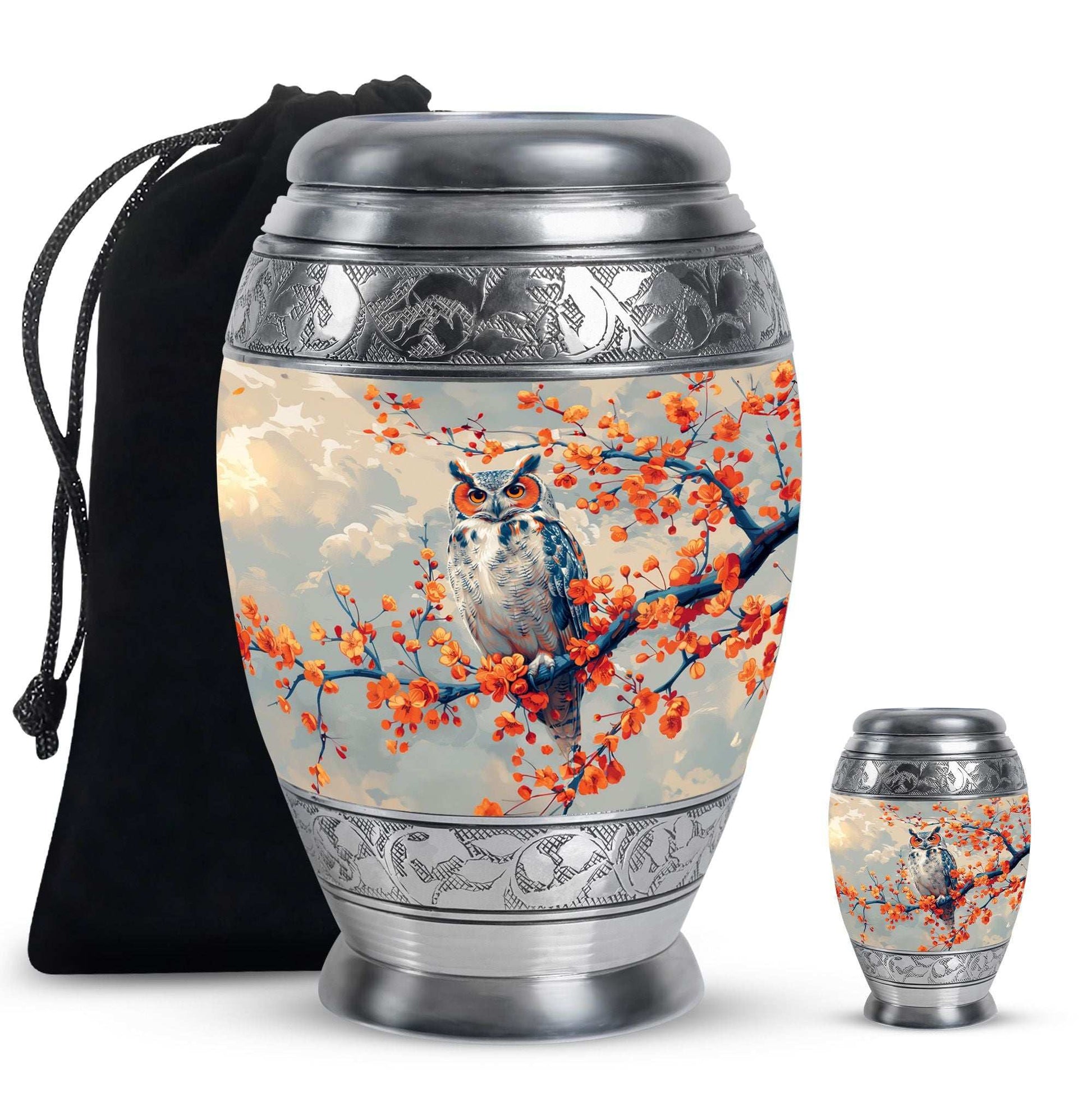 Owl Theme Large Urn With 1 Keepsake Urn