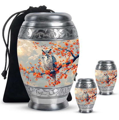 Owl Theme Large Urn With 2 Keepsake Urn