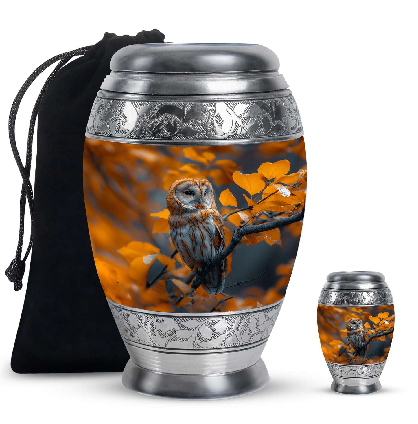 Owl Theme Large Urn With 1 Keepsake Urn