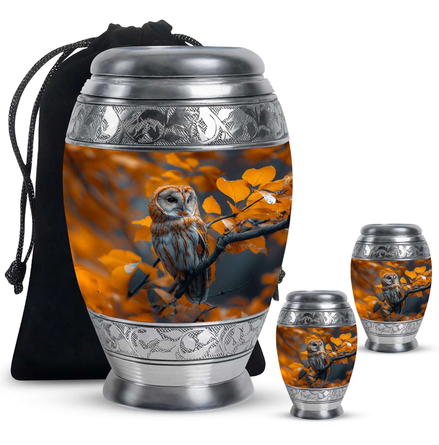 Owl Theme Large Urn With 2 Keepsake Urn