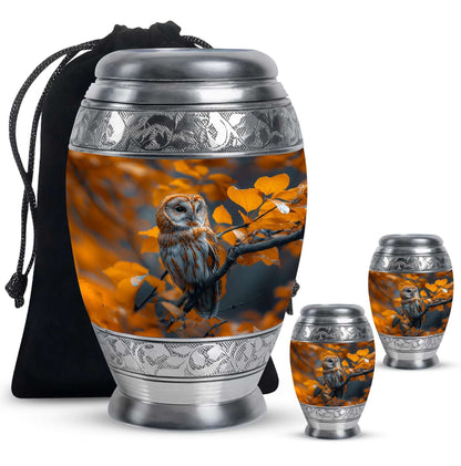 Owl Theme Large Urn With 2 Keepsake Urn
