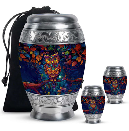 Owl Theme Large Urn With 2 Keepsake Urn