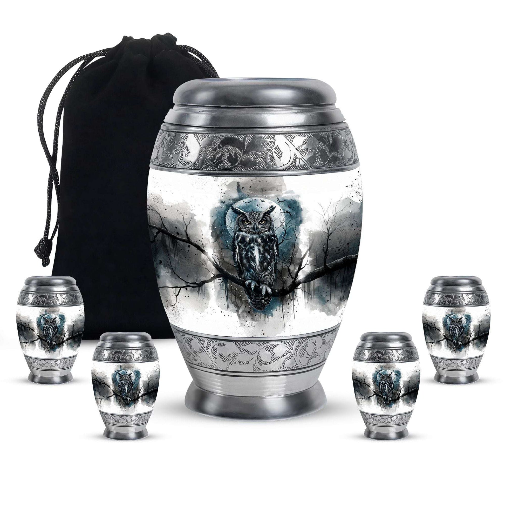 Owl Theme Large Urn With 4 Keepsake Urn