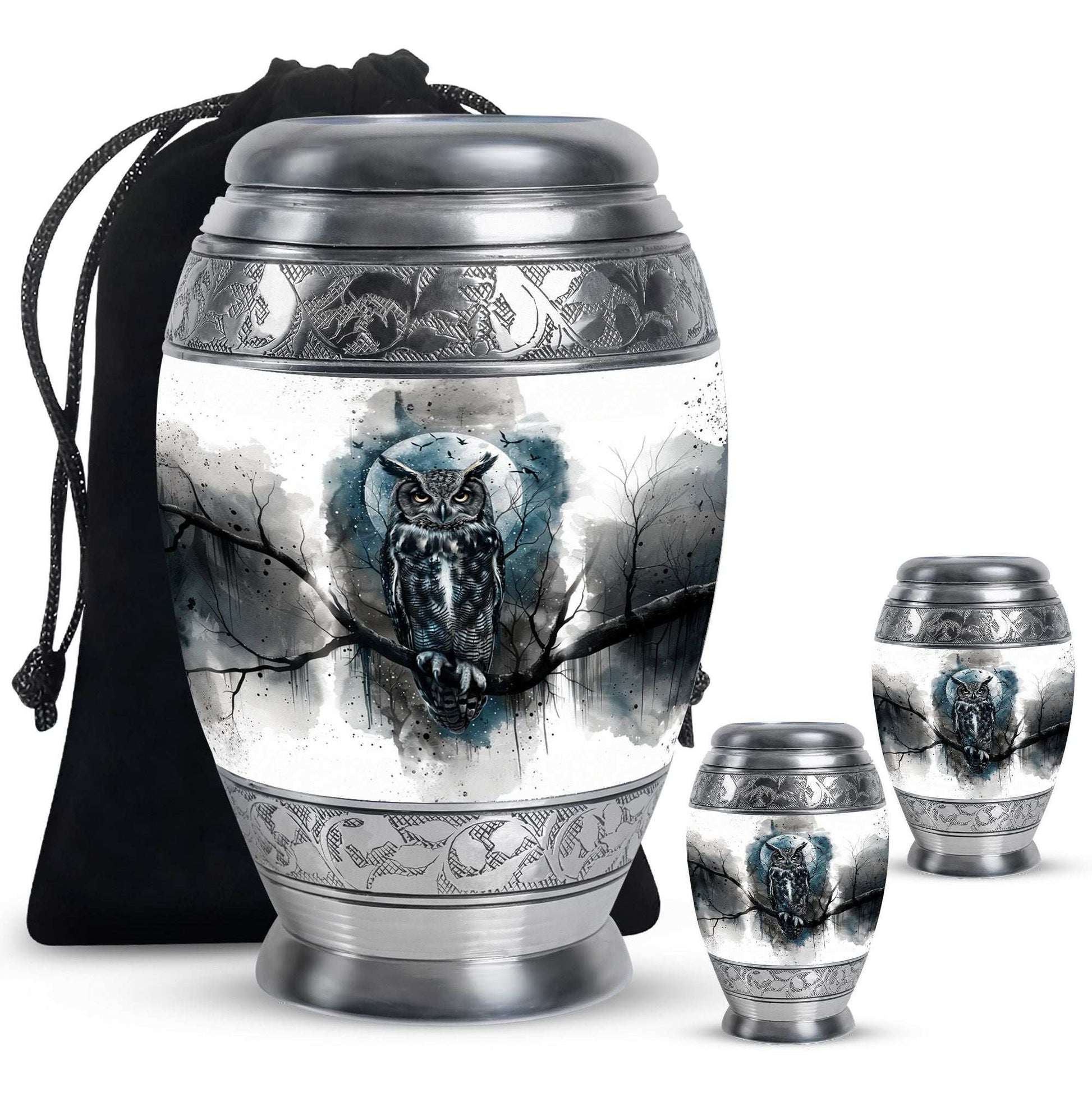 Owl Theme Large Urn With 2 Keepsake Urn