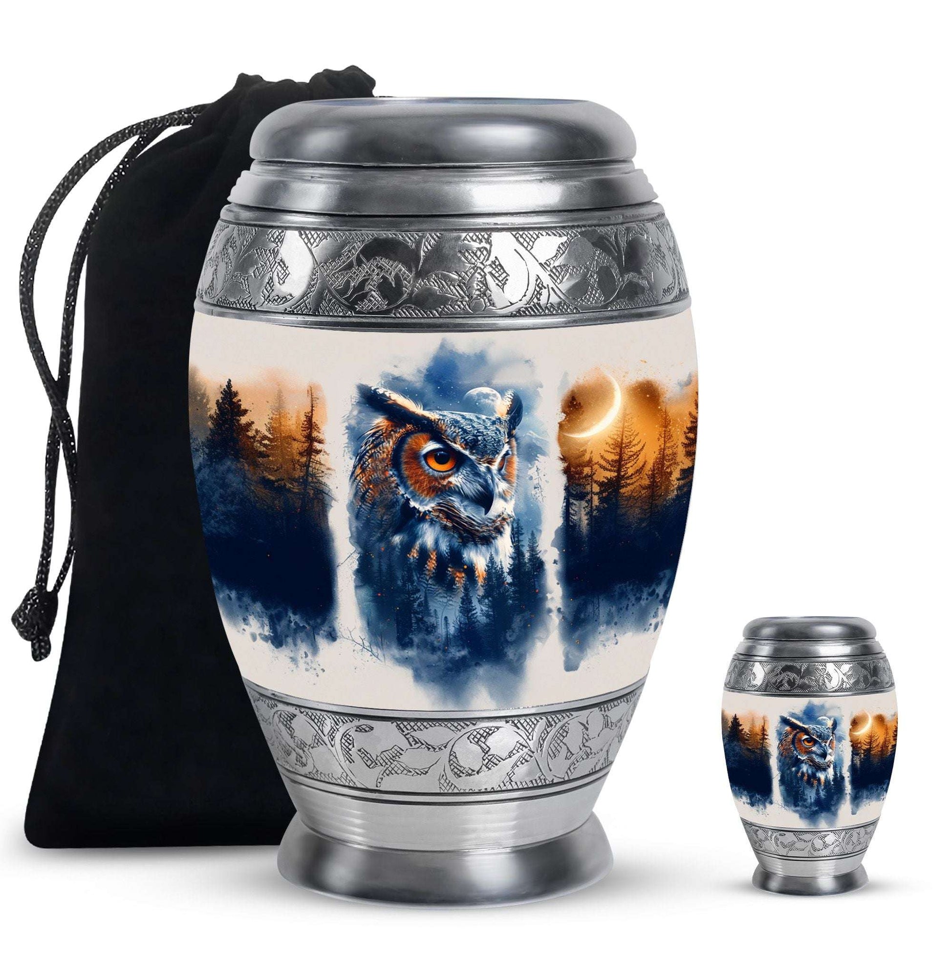 Owl Theme Large Urn With 1 Keepsake Urn