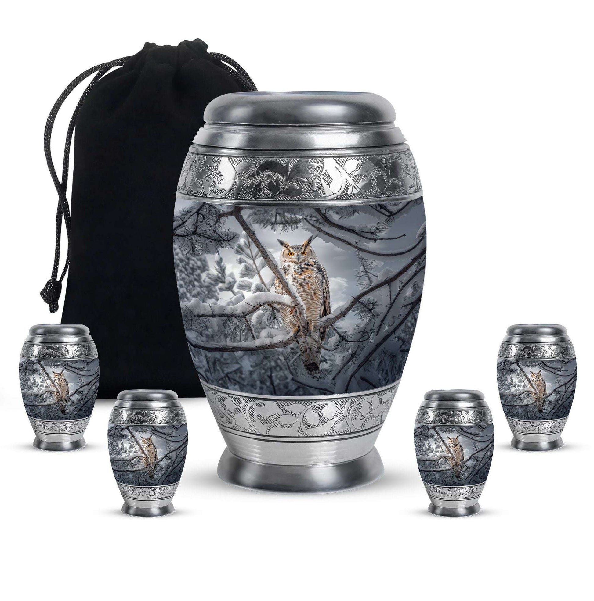 Owl Theme Large Urn With 4 Keepsake Urn