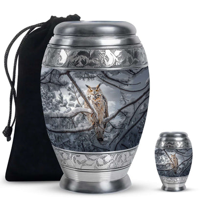 Owl Theme Large Urn With 1 Keepsake Urn