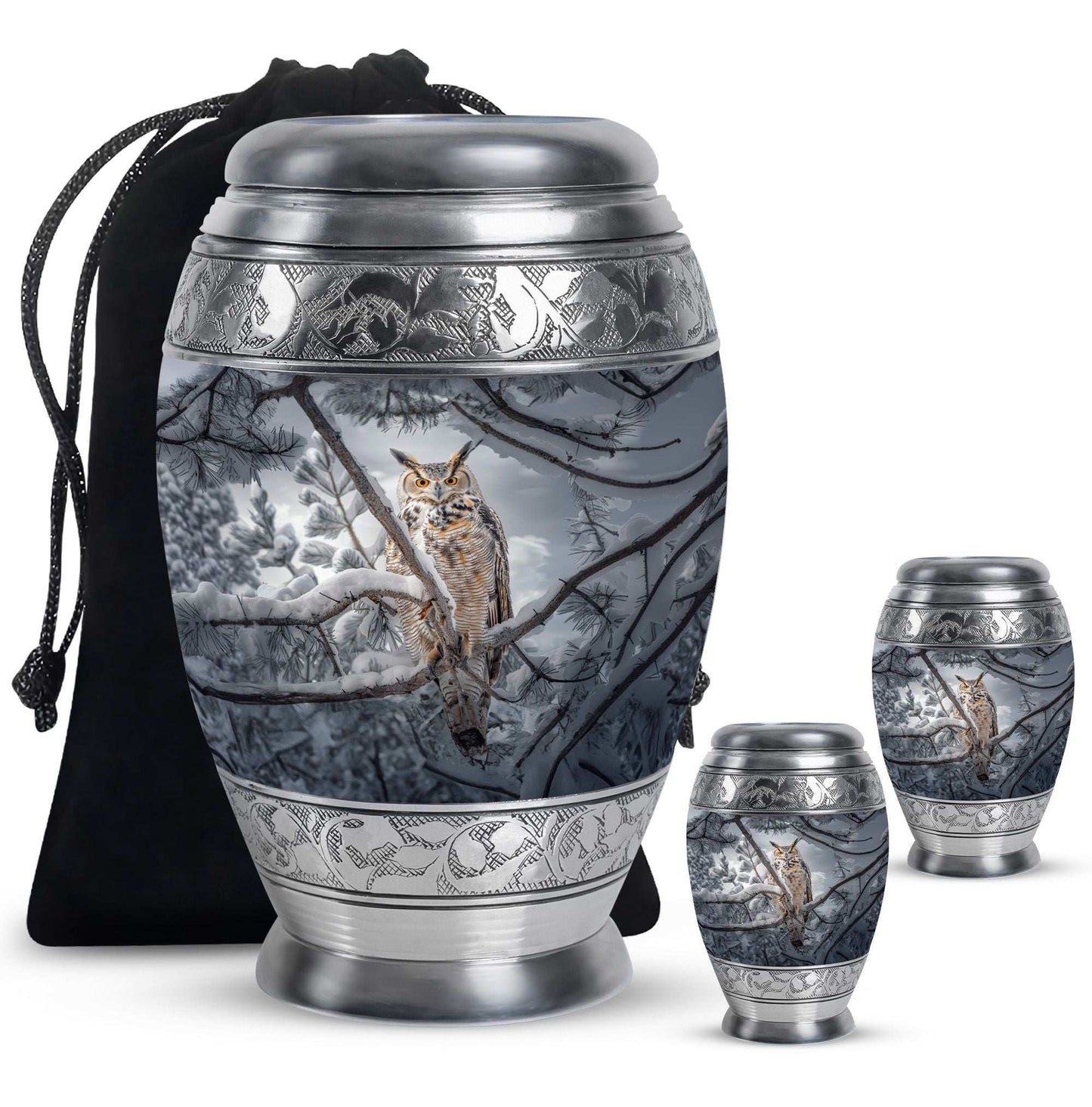 Owl Theme Large Urn With 2 Keepsake Urn