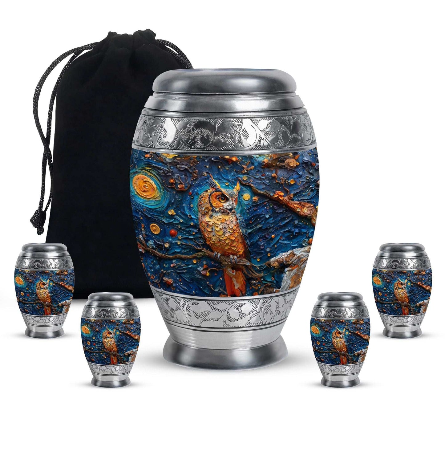 Owl Theme Large Urn With 4 Keepsake Urn