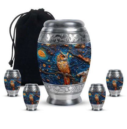 Owl Theme Large Urn With 4 Keepsake Urn