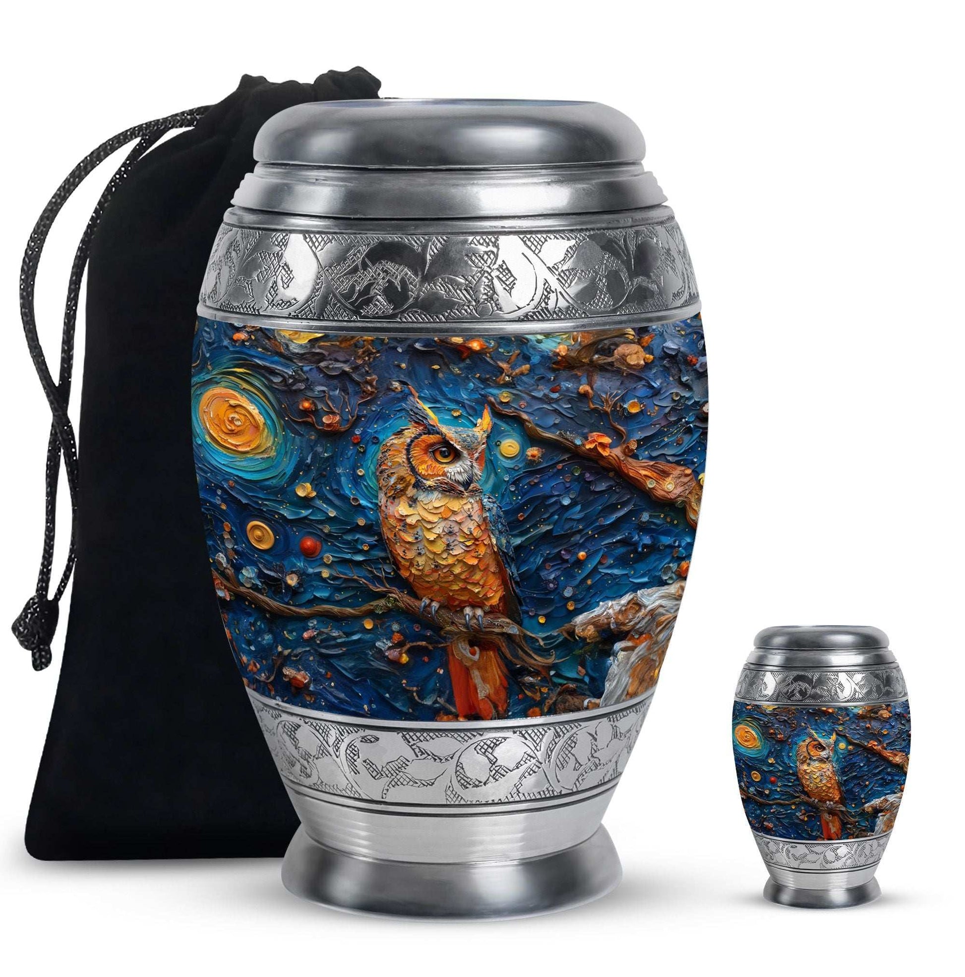 Owl Theme Large Urn With 1 Keepsake Urn