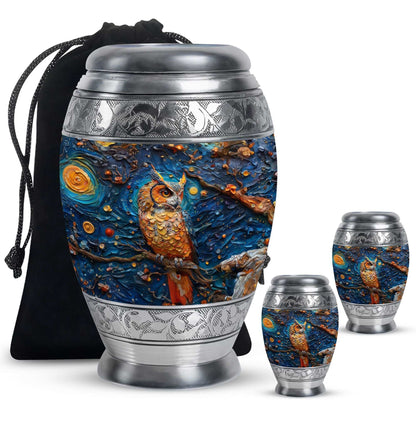 Owl Theme Large Urn With 2 Keepsake Urn
